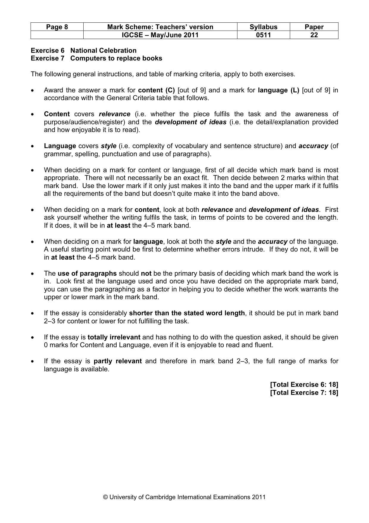 Mark scheme, page 8 of 10