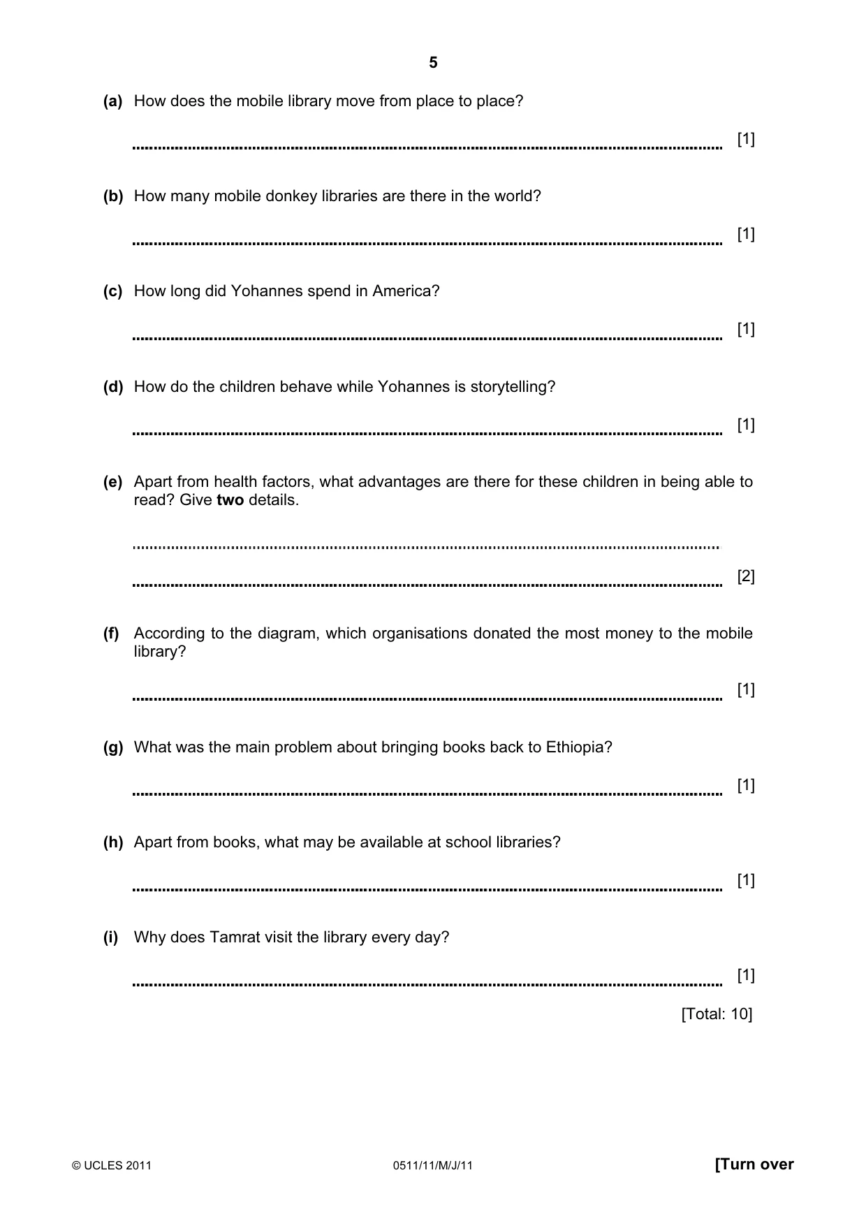 Cambridge IGCSE English - Second Language (count-in oral) 0511 2011 May/June Paper 1 · Variant 1 question paper, page 5 of 16
