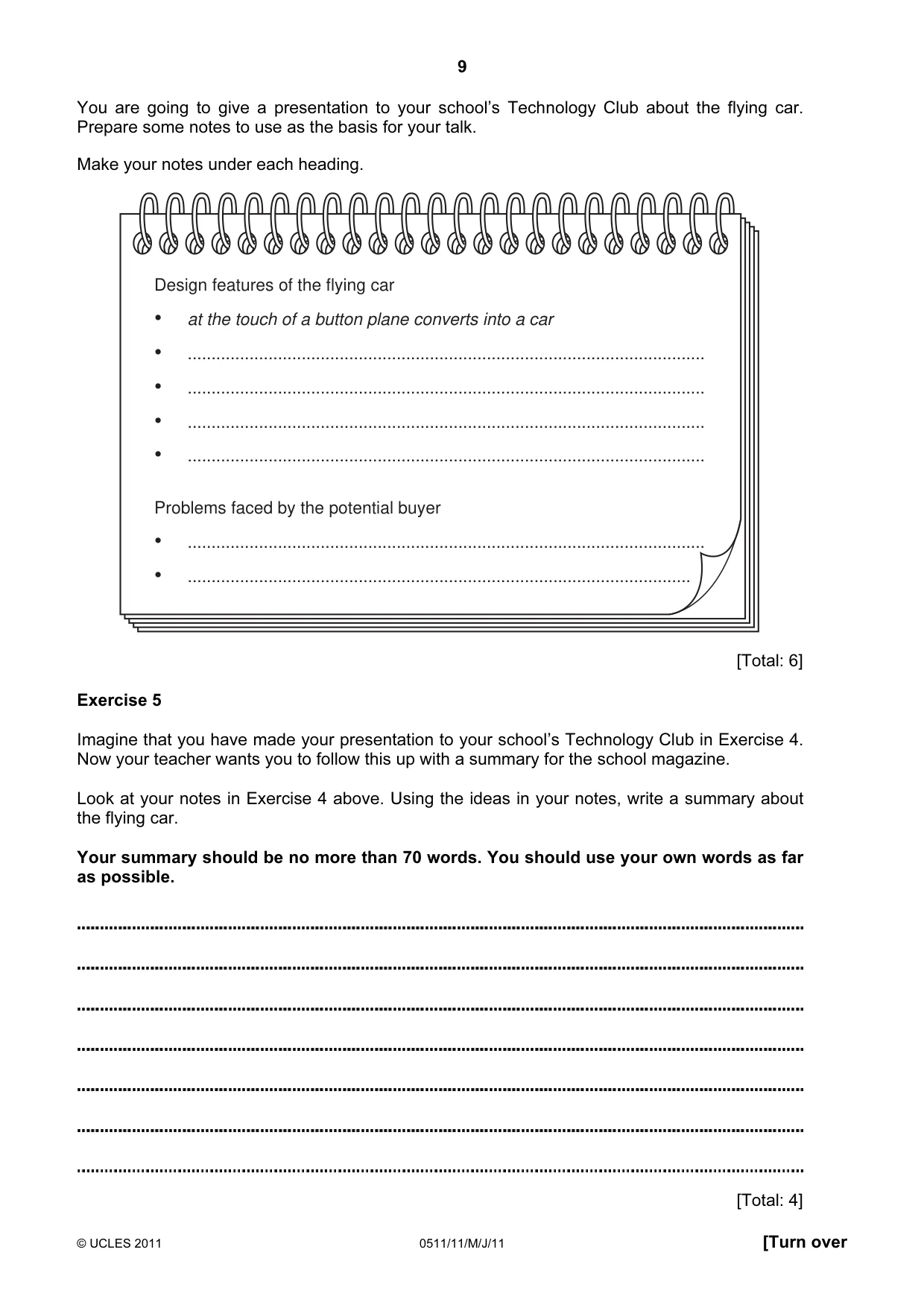 Cambridge IGCSE English - Second Language (count-in oral) 0511 2011 May/June Paper 1 · Variant 1 question paper, page 9 of 16