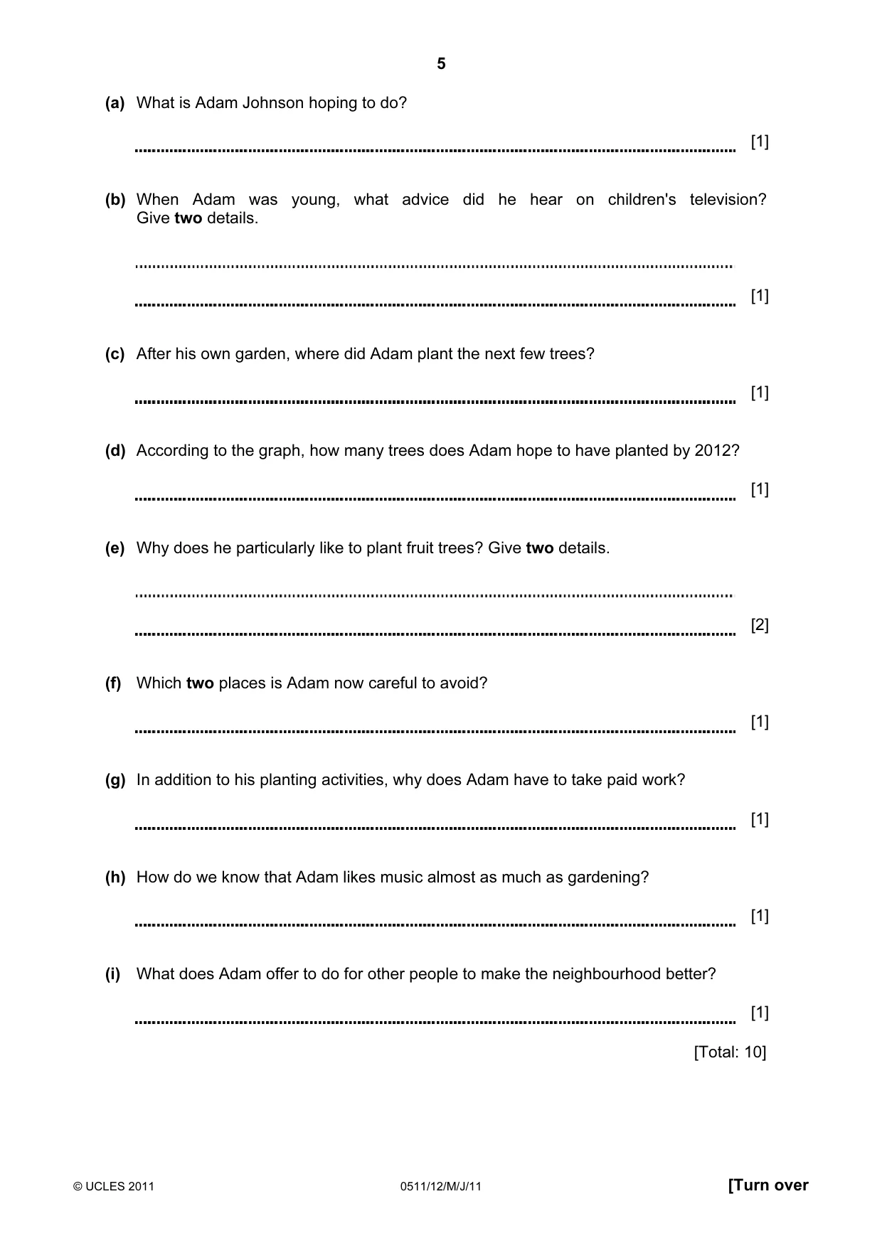 Cambridge IGCSE English - Second Language (count-in oral) 0511 2011 May/June Paper 1 · Variant 2 question paper, page 5 of 16