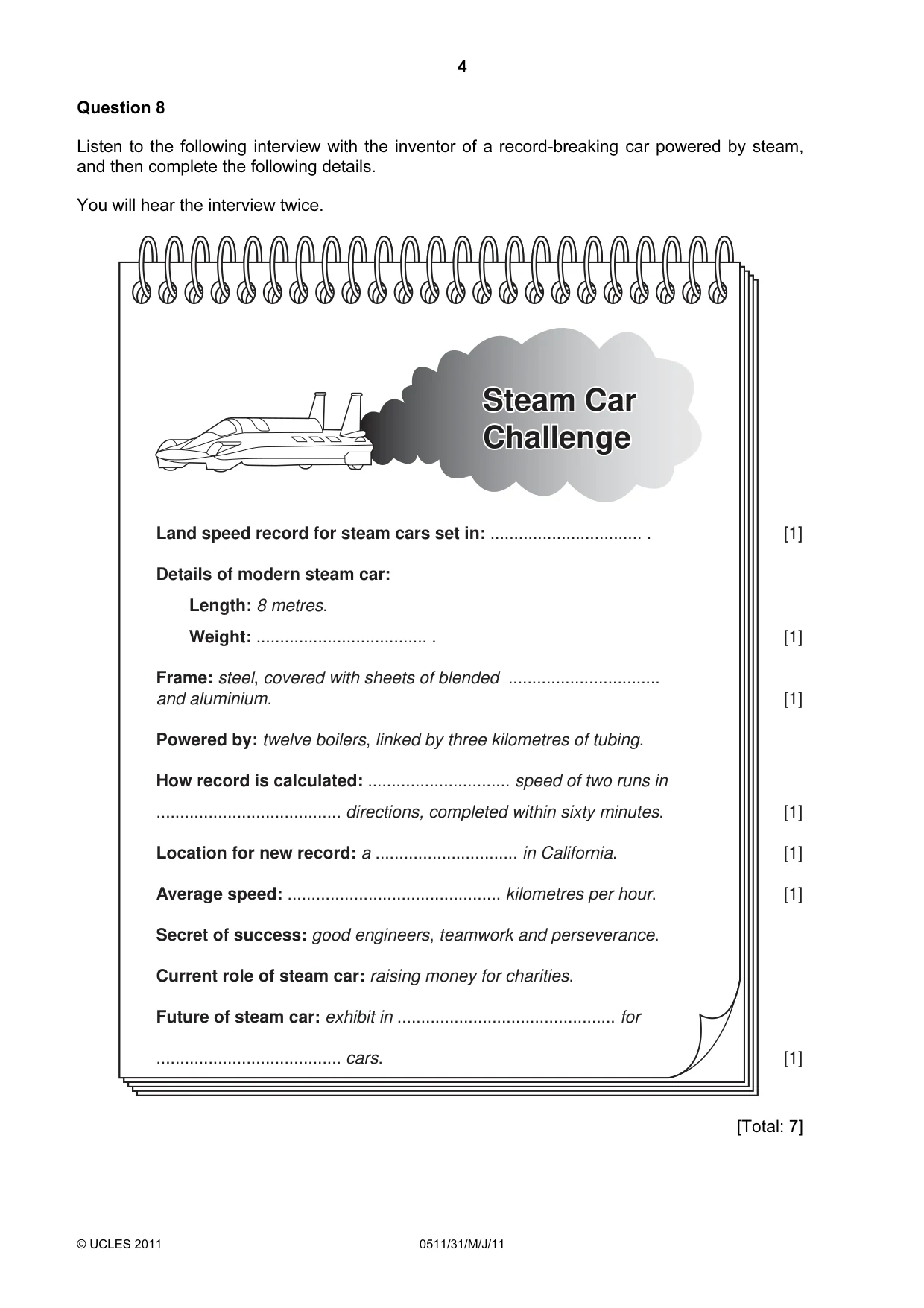 Cambridge IGCSE English - Second Language (count-in oral) 0511 2011 May/June Paper 3 · Variant 1 question paper, page 4 of 8