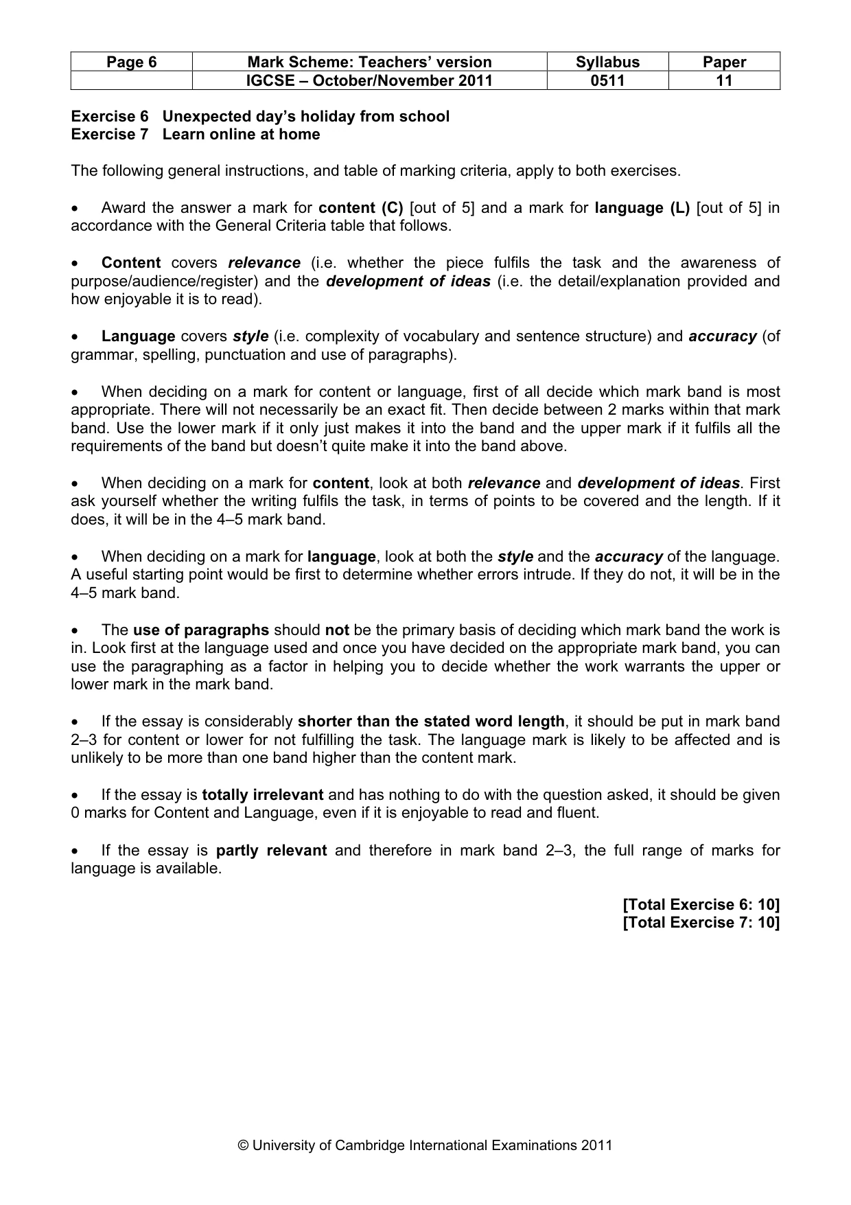 Mark scheme, page 6 of 7