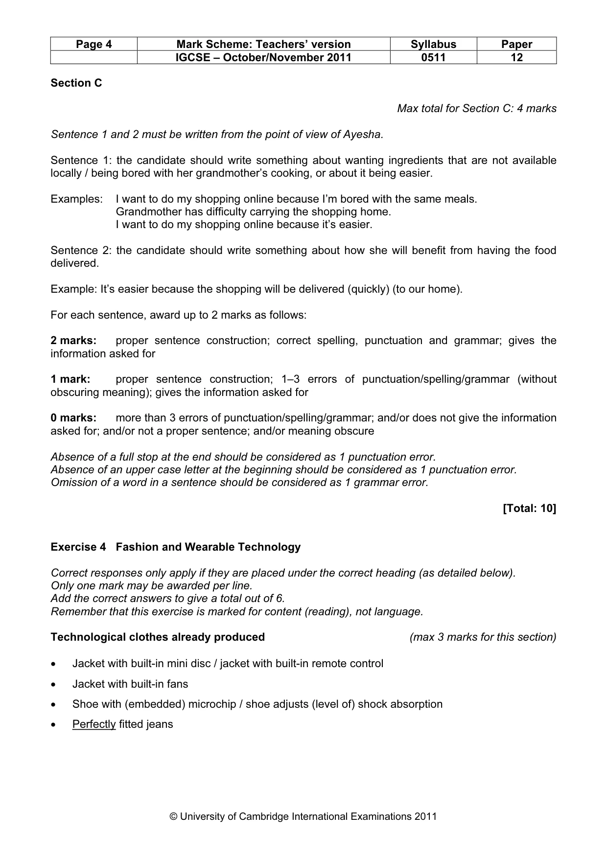 Mark scheme, page 4 of 7