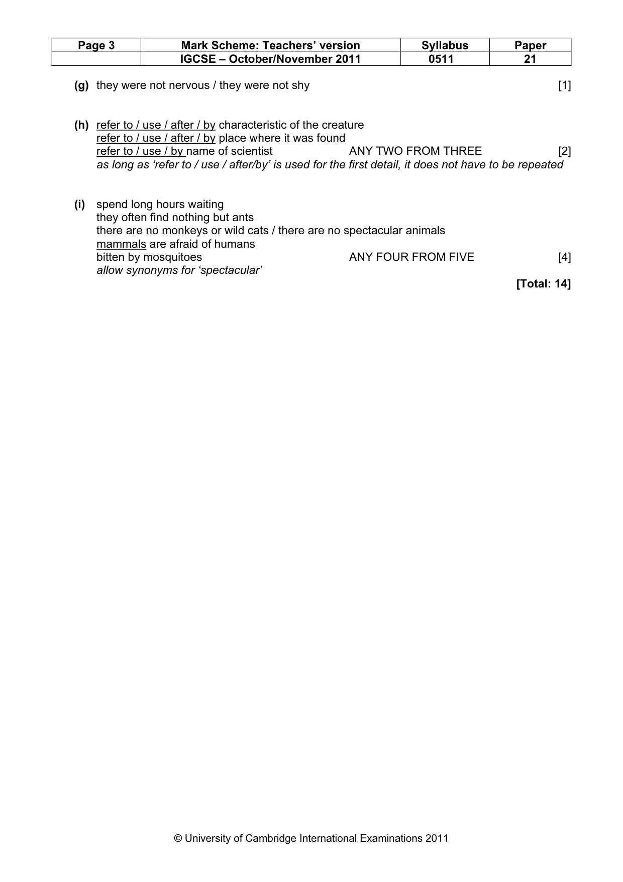 Mark scheme, page 3 of 9