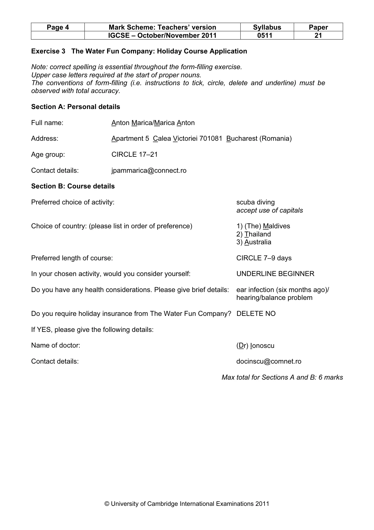 Mark scheme, page 4 of 9