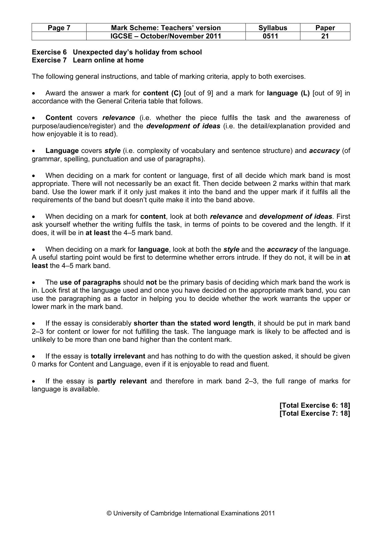 Mark scheme, page 7 of 9