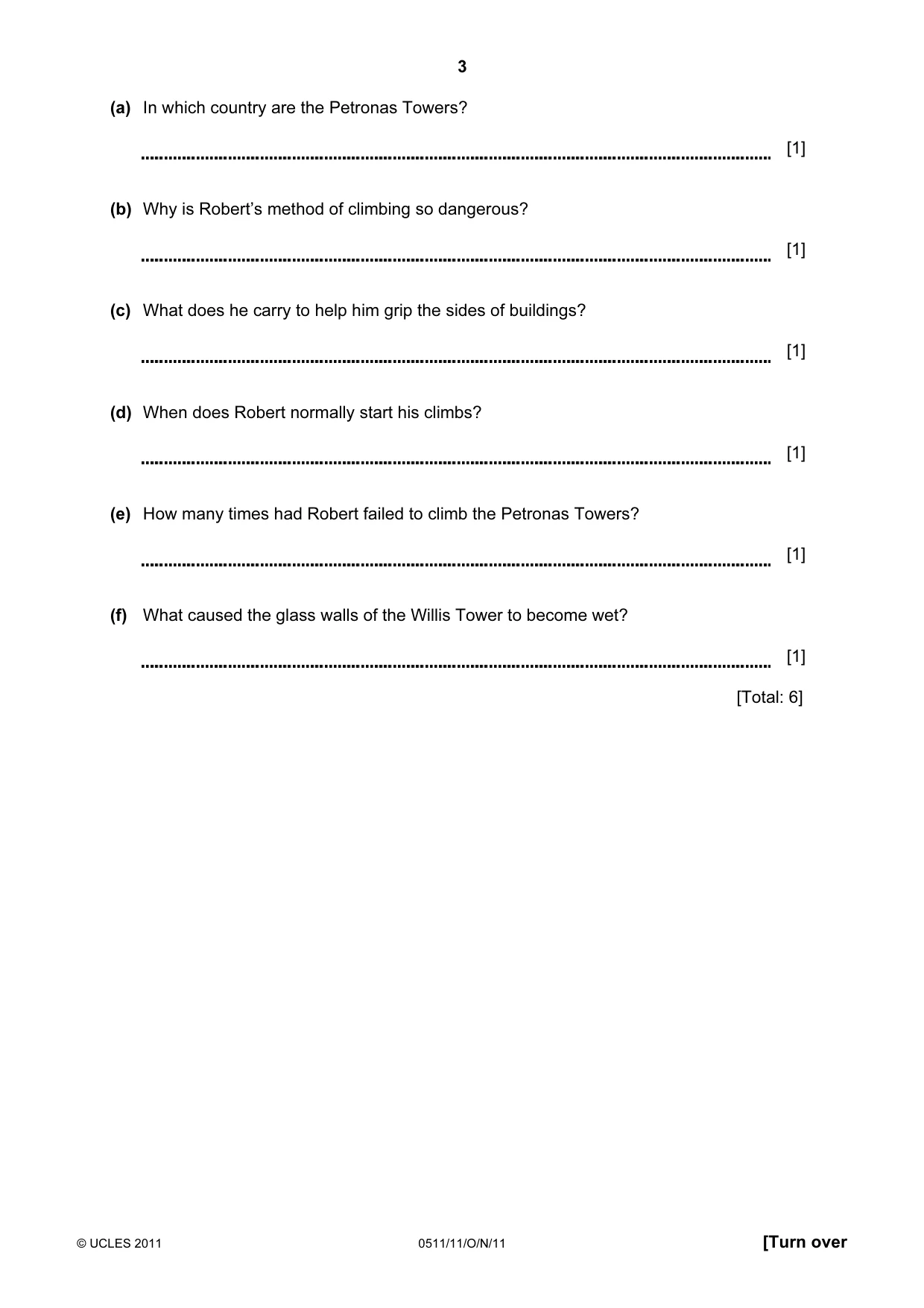 Cambridge IGCSE English - Second Language (count-in oral) 0511 2011 Oct/Nov Paper 1 · Variant 1 question paper, page 3 of 16