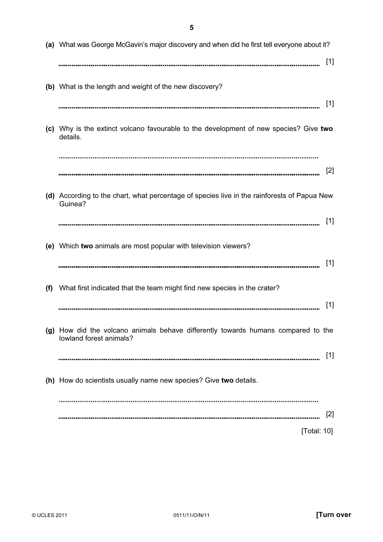 Cambridge IGCSE English - Second Language (count-in oral) 0511 2011 Oct/Nov Paper 1 · Variant 1 question paper, page 5 of 16