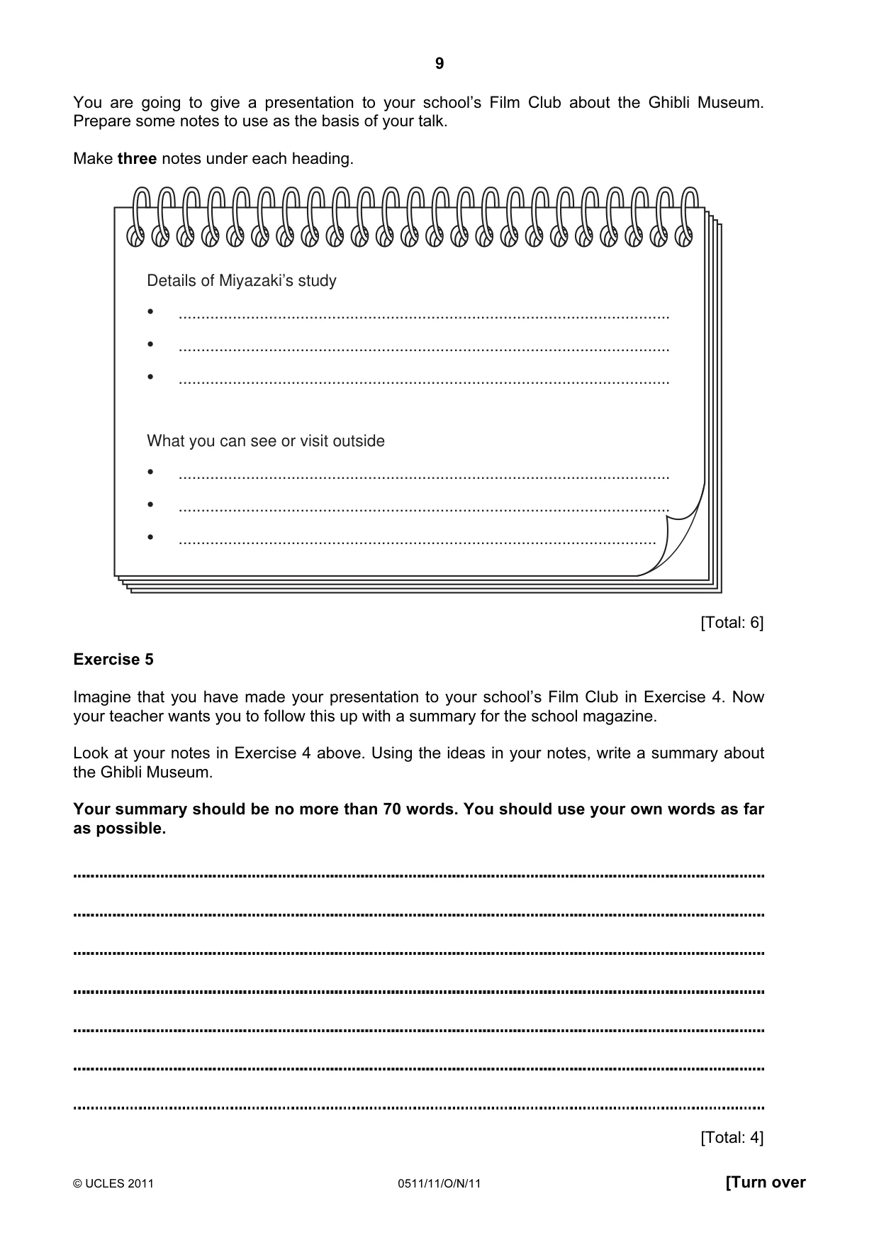Cambridge IGCSE English - Second Language (count-in oral) 0511 2011 Oct/Nov Paper 1 · Variant 1 question paper, page 9 of 16
