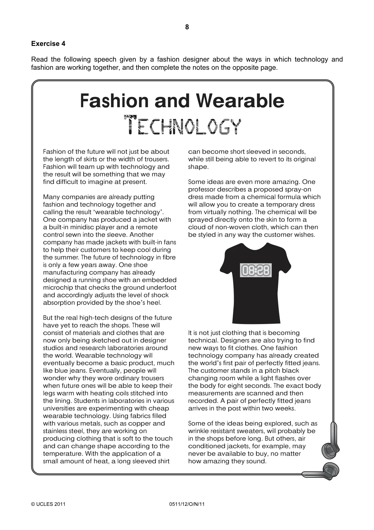 Cambridge IGCSE English - Second Language (count-in oral) 0511 2011 Oct/Nov Paper 1 · Variant 2 question paper, page 8 of 16
