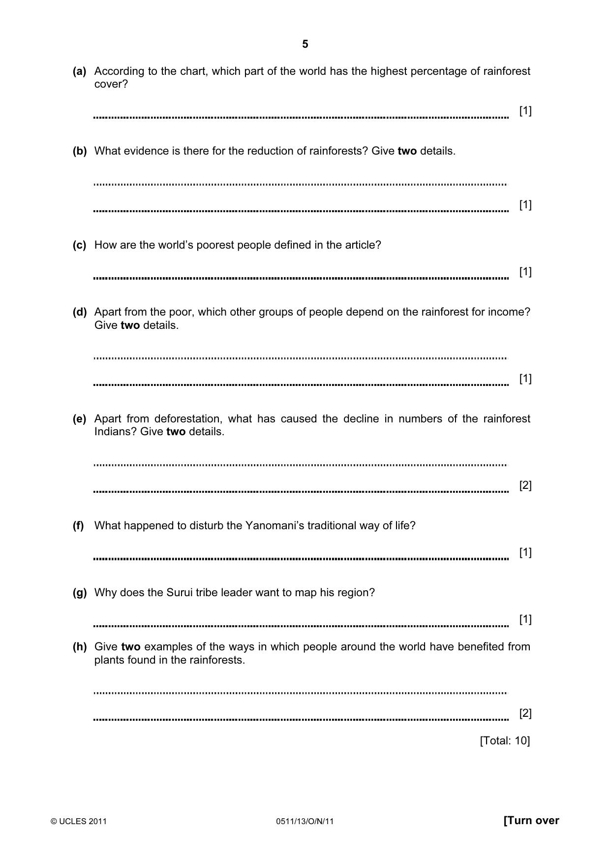 Cambridge IGCSE English - Second Language (count-in oral) 0511 2011 Oct/Nov Paper 1 · Variant 3 question paper, page 5 of 16