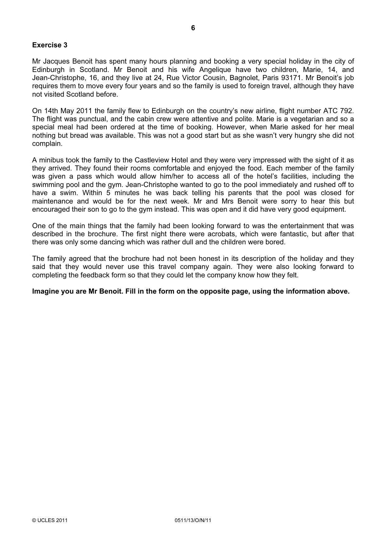 Cambridge IGCSE English - Second Language (count-in oral) 0511 2011 Oct/Nov Paper 1 · Variant 3 question paper, page 6 of 16