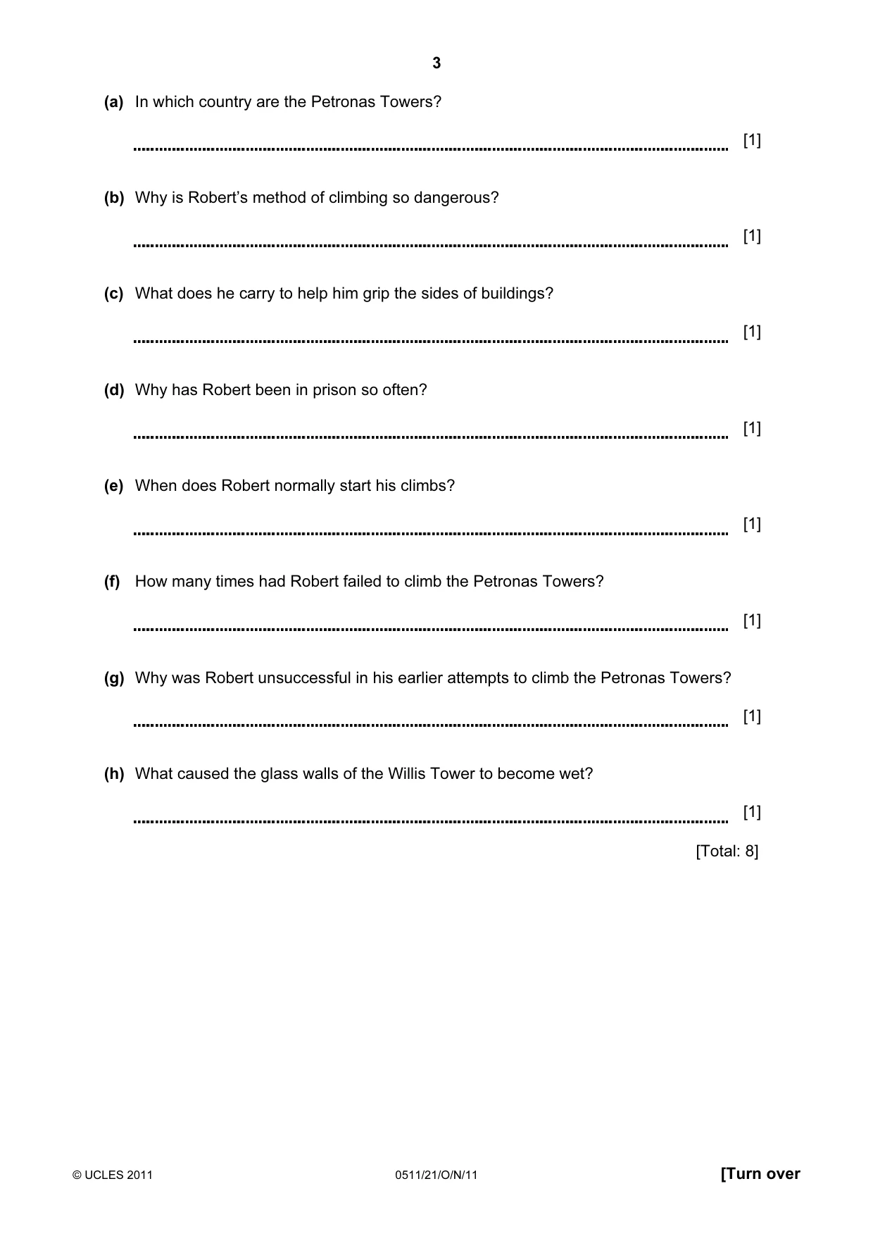 Cambridge IGCSE English - Second Language (count-in oral) 0511 2011 Oct/Nov Paper 2 · Variant 1 question paper, page 3 of 16