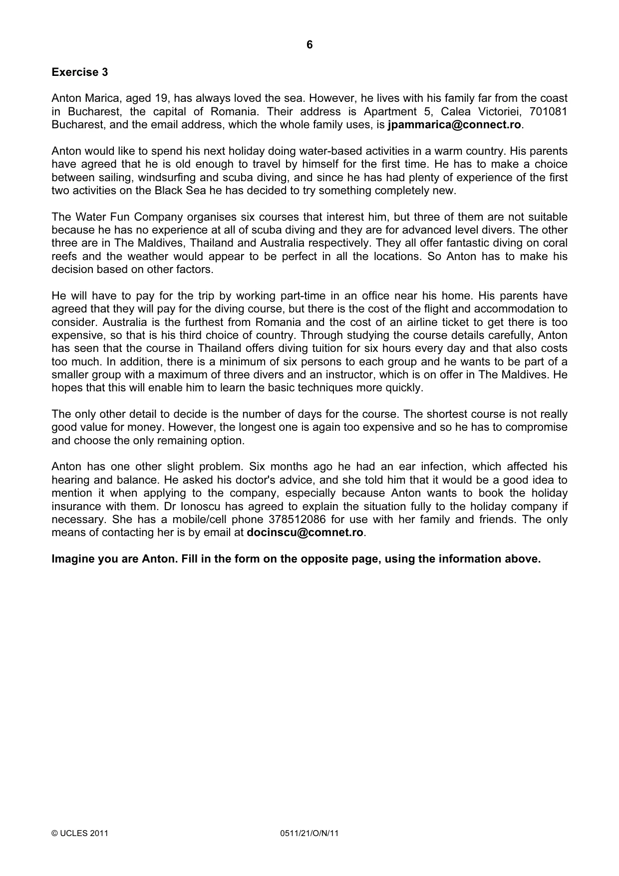 Cambridge IGCSE English - Second Language (count-in oral) 0511 2011 Oct/Nov Paper 2 · Variant 1 question paper, page 6 of 16