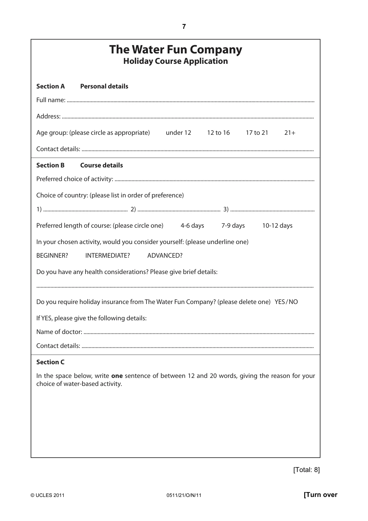 Cambridge IGCSE English - Second Language (count-in oral) 0511 2011 Oct/Nov Paper 2 · Variant 1 question paper, page 7 of 16