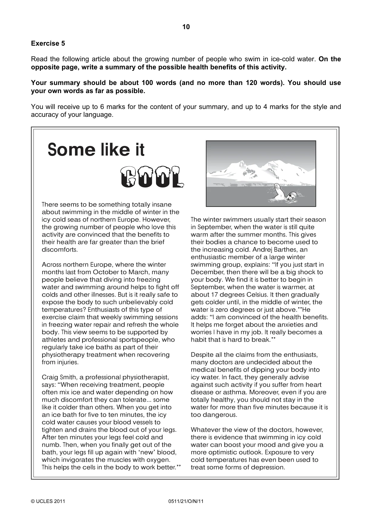 Cambridge IGCSE English - Second Language (count-in oral) 0511 2011 Oct/Nov Paper 2 · Variant 1 question paper, page 10 of 16