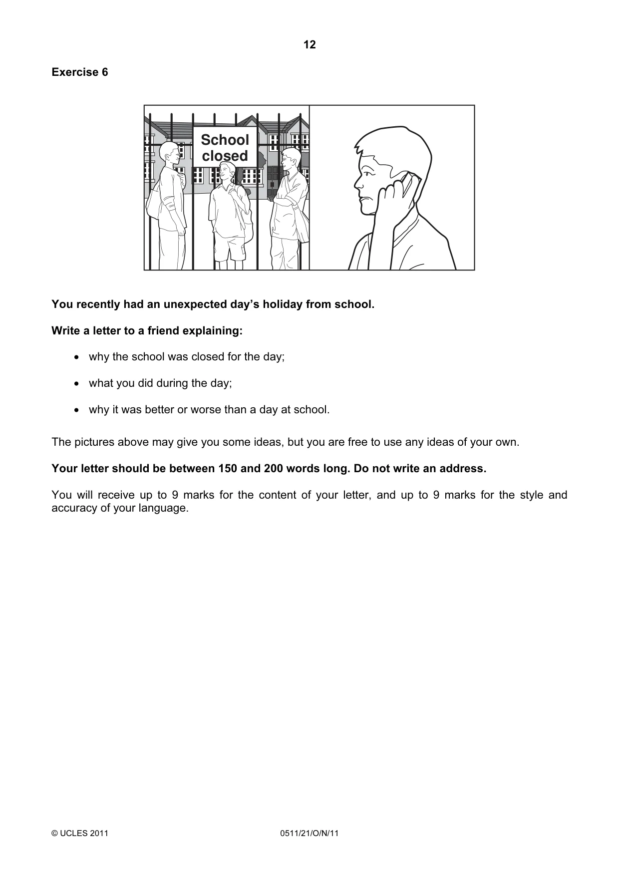 Cambridge IGCSE English - Second Language (count-in oral) 0511 2011 Oct/Nov Paper 2 · Variant 1 question paper, page 12 of 16