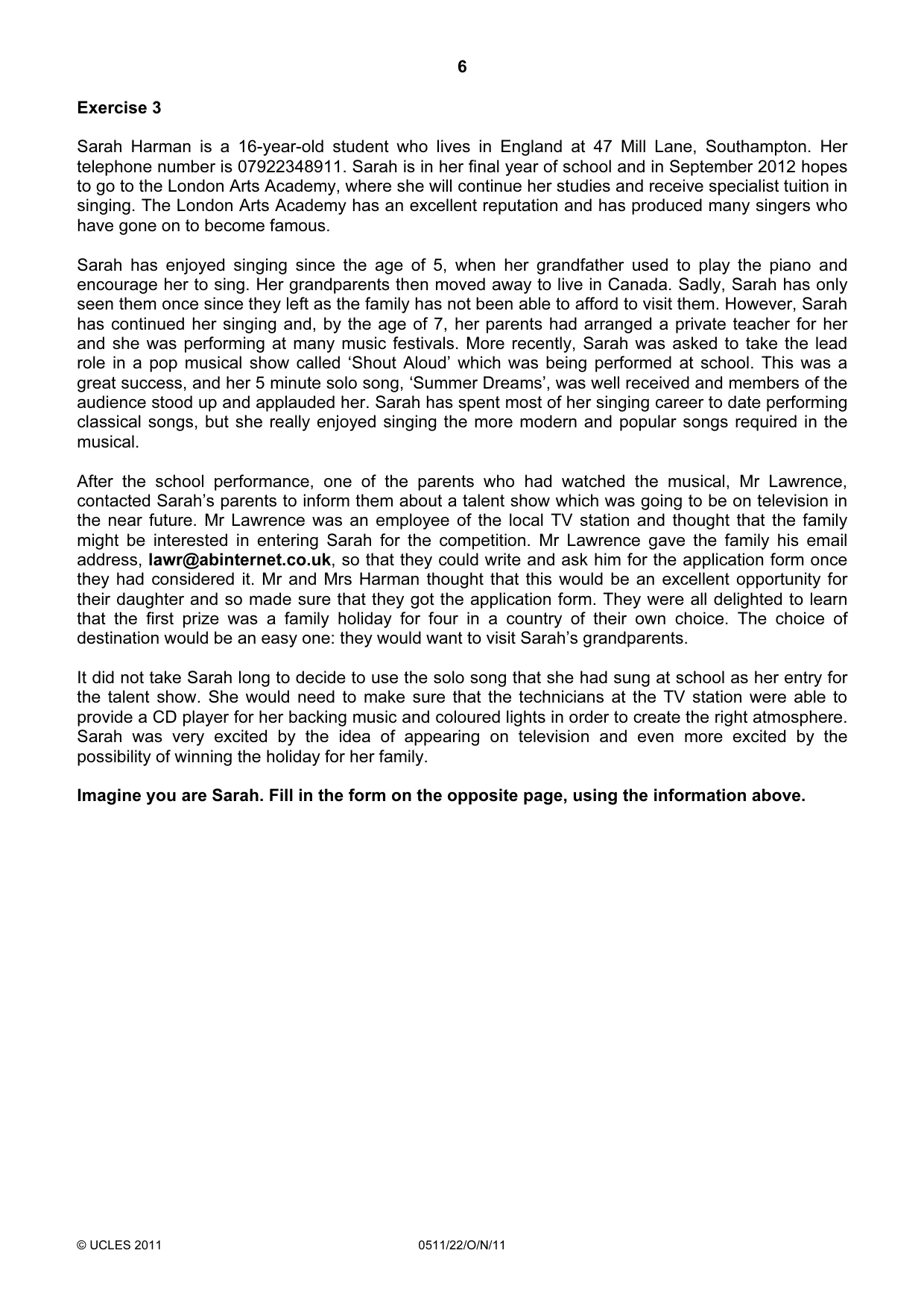 Cambridge IGCSE English - Second Language (count-in oral) 0511 2011 Oct/Nov Paper 2 · Variant 2 question paper, page 6 of 16