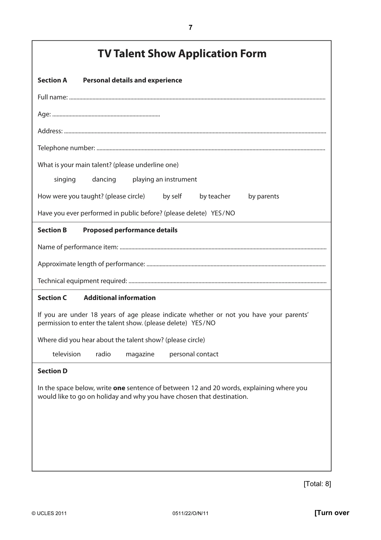 Cambridge IGCSE English - Second Language (count-in oral) 0511 2011 Oct/Nov Paper 2 · Variant 2 question paper, page 7 of 16