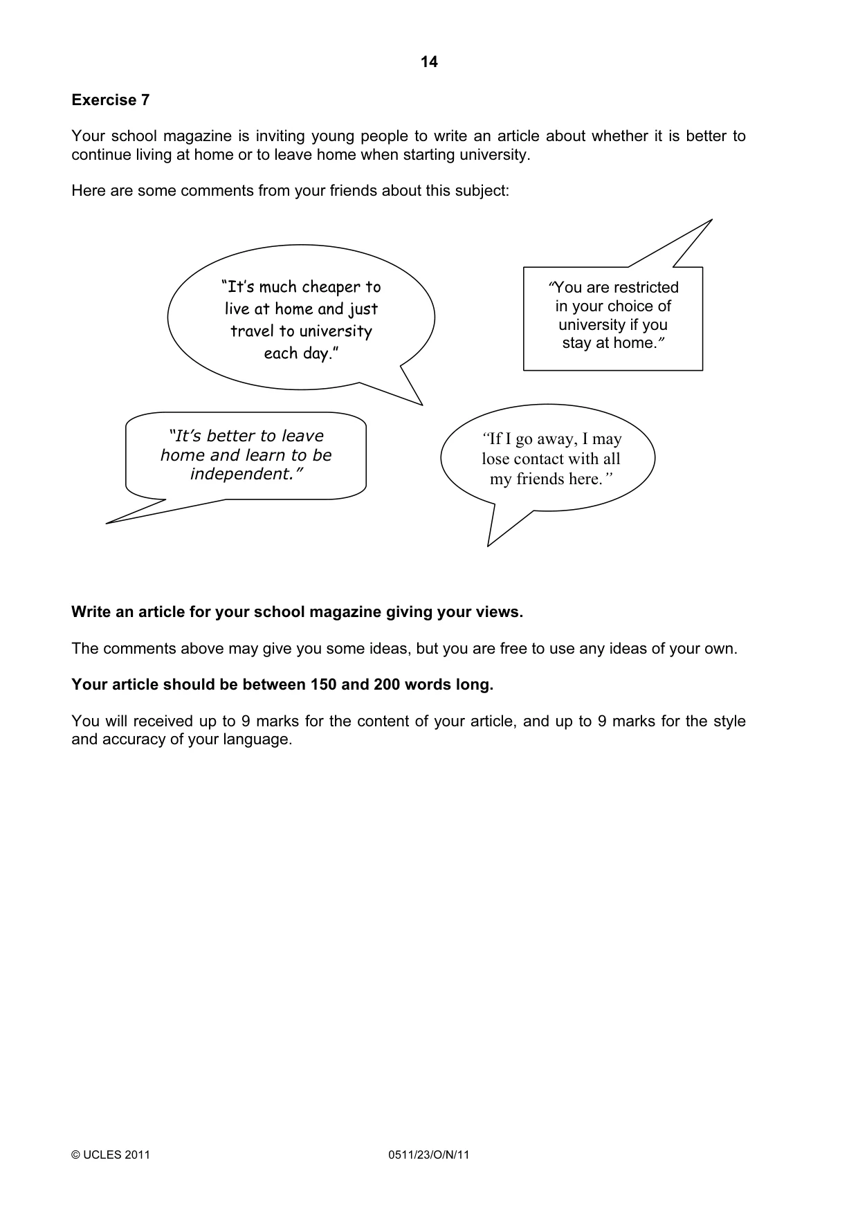 Cambridge IGCSE English - Second Language (count-in oral) 0511 2011 Oct/Nov Paper 2 · Variant 3 question paper, page 14 of 16
