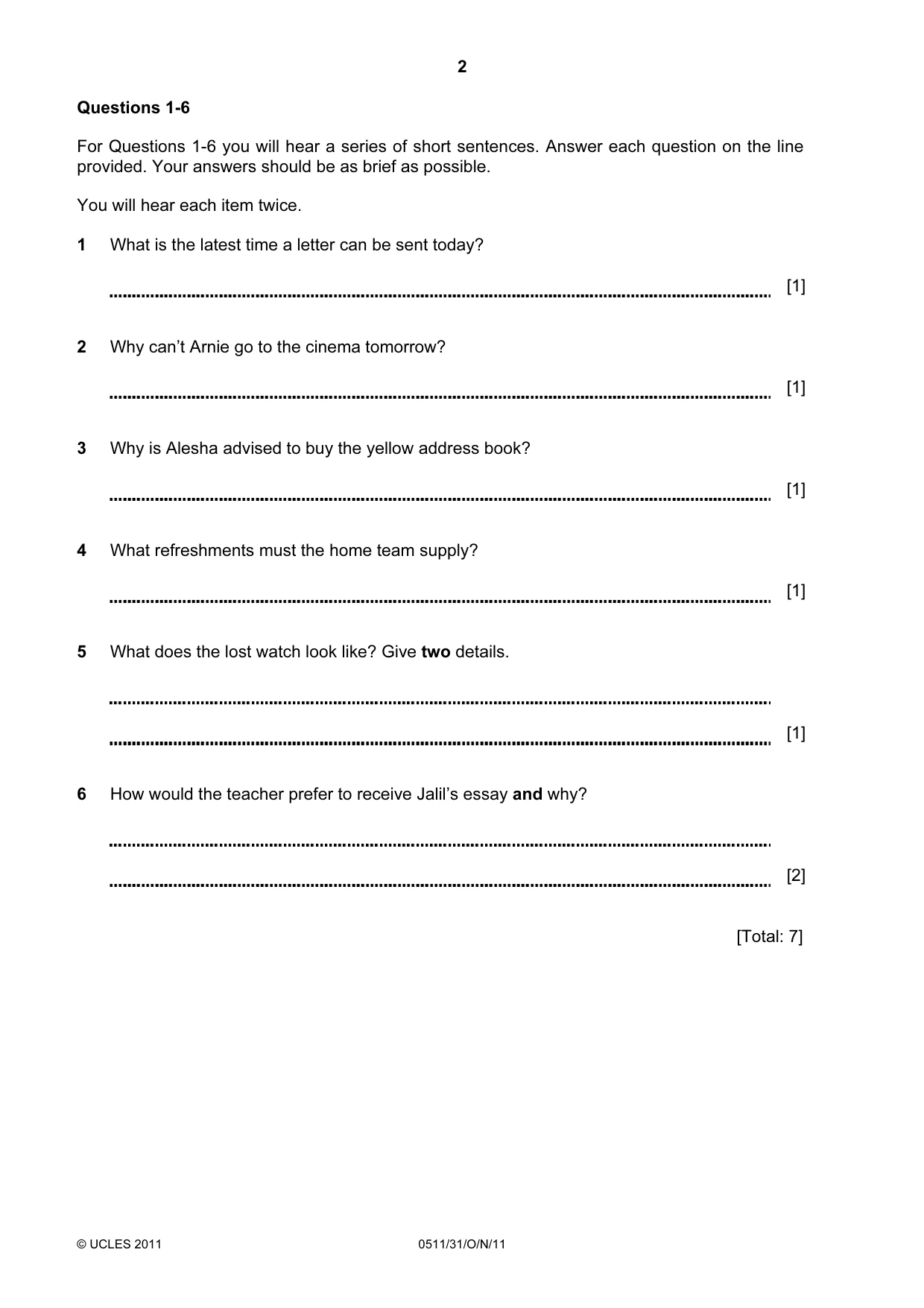 Cambridge IGCSE English - Second Language (count-in oral) 0511 2011 Oct/Nov Paper 3 · Variant 1 question paper, page 2 of 8
