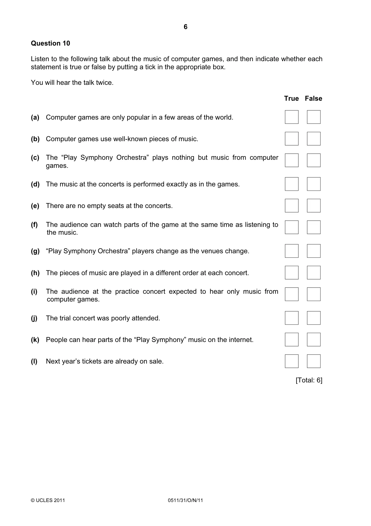 Cambridge IGCSE English - Second Language (count-in oral) 0511 2011 Oct/Nov Paper 3 · Variant 1 question paper, page 6 of 8