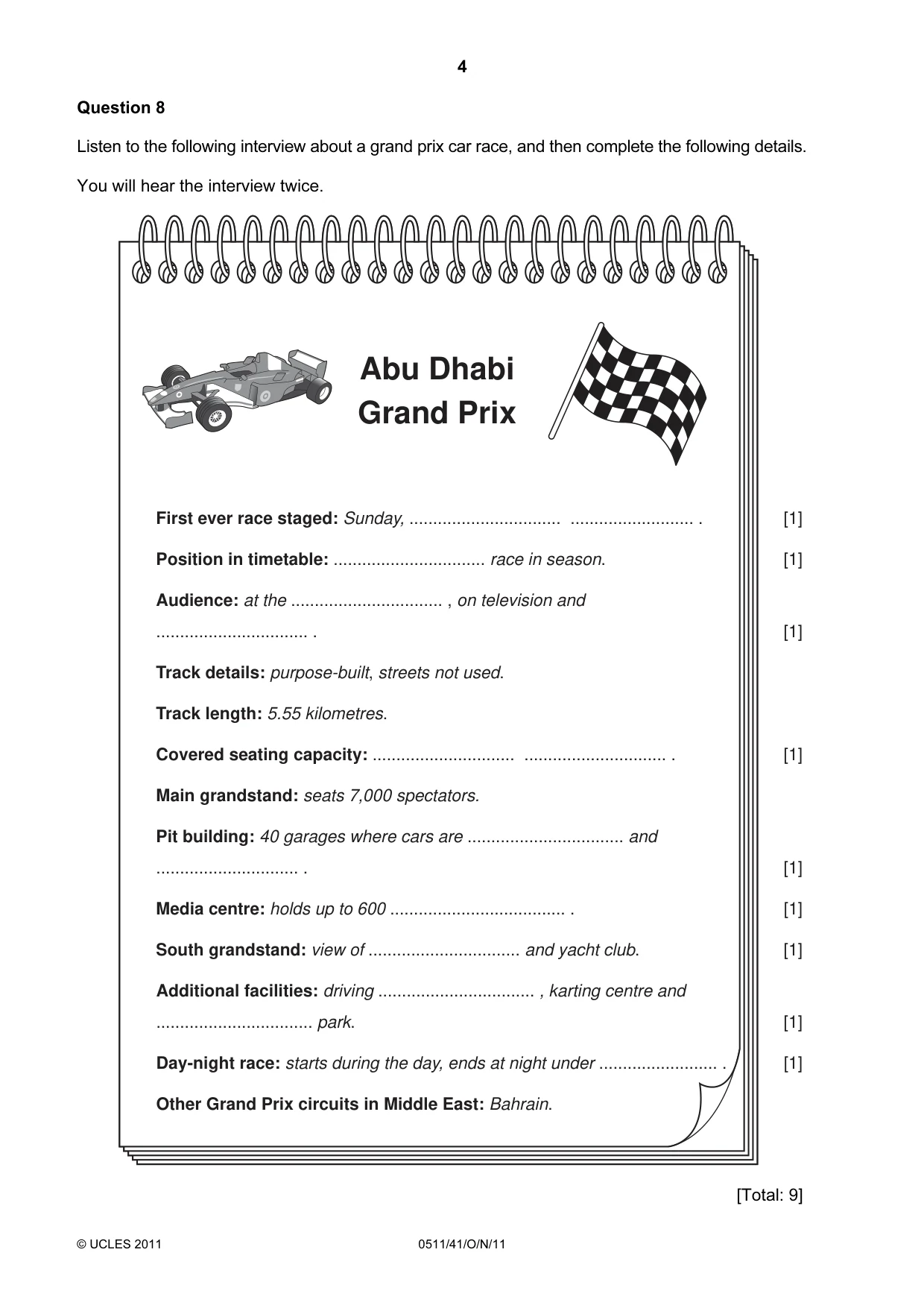 Cambridge IGCSE English - Second Language (count-in oral) 0511 2011 Oct/Nov Paper 4 · Variant 1 question paper, page 4 of 8