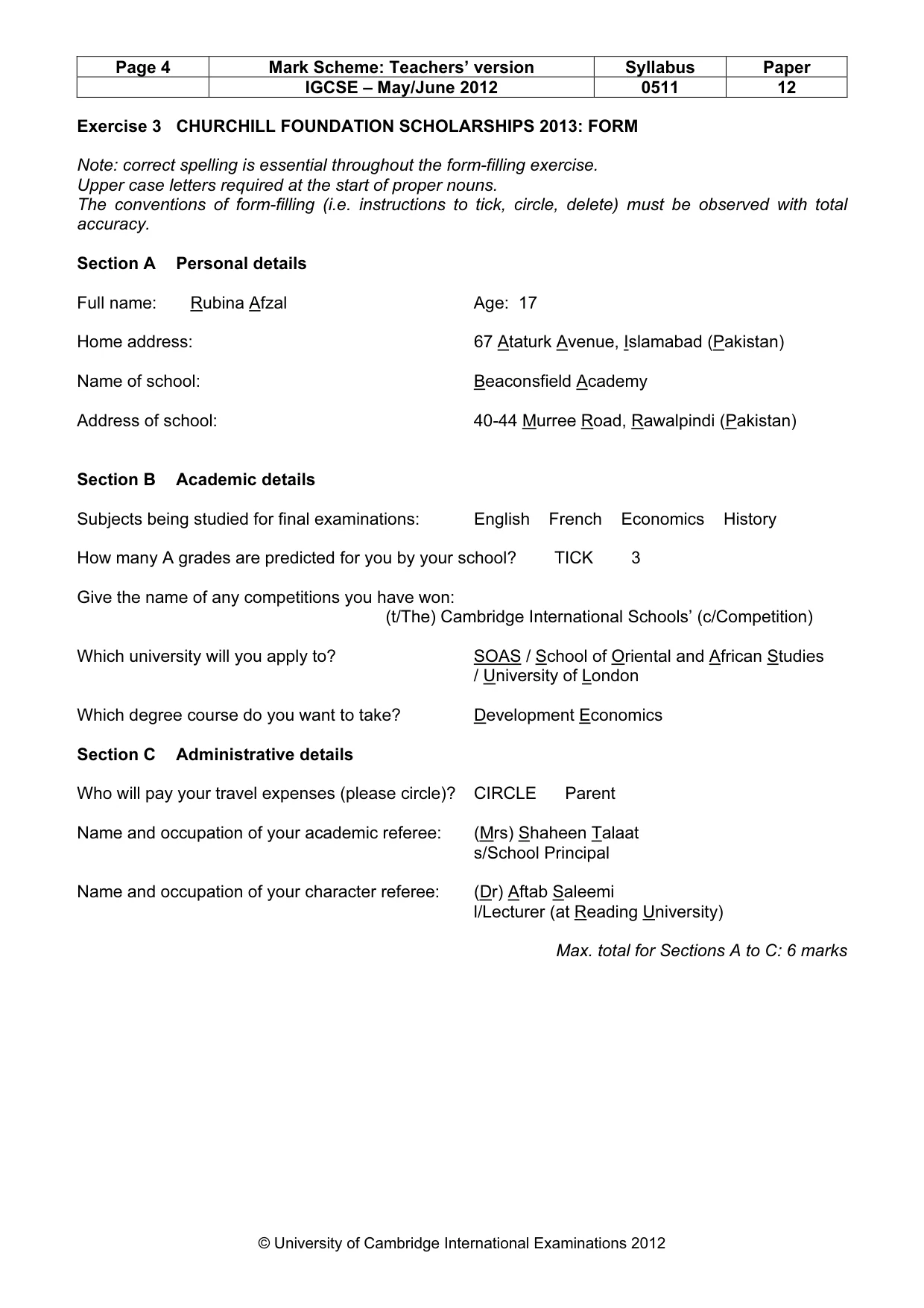 Mark scheme, page 4 of 9