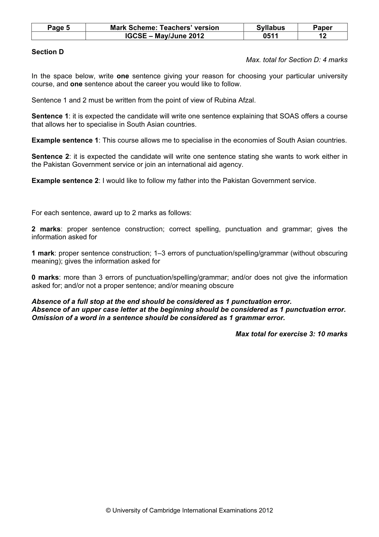 Mark scheme, page 5 of 9