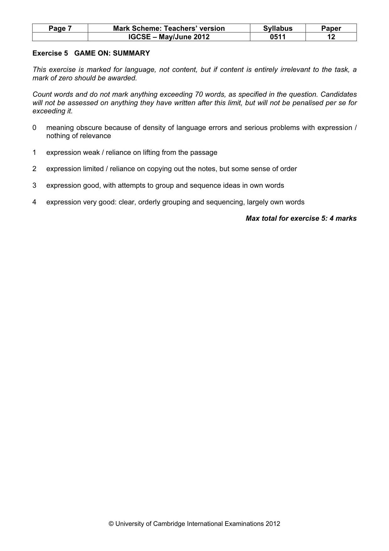 Mark scheme, page 7 of 9
