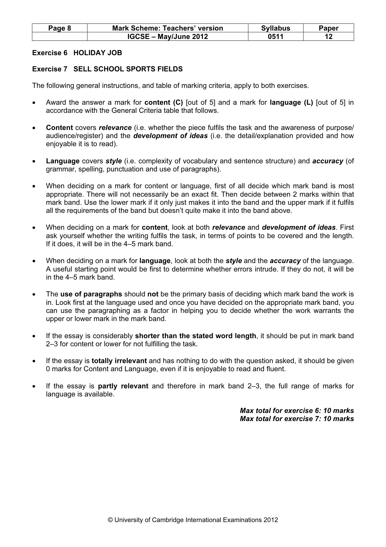 Mark scheme, page 8 of 9