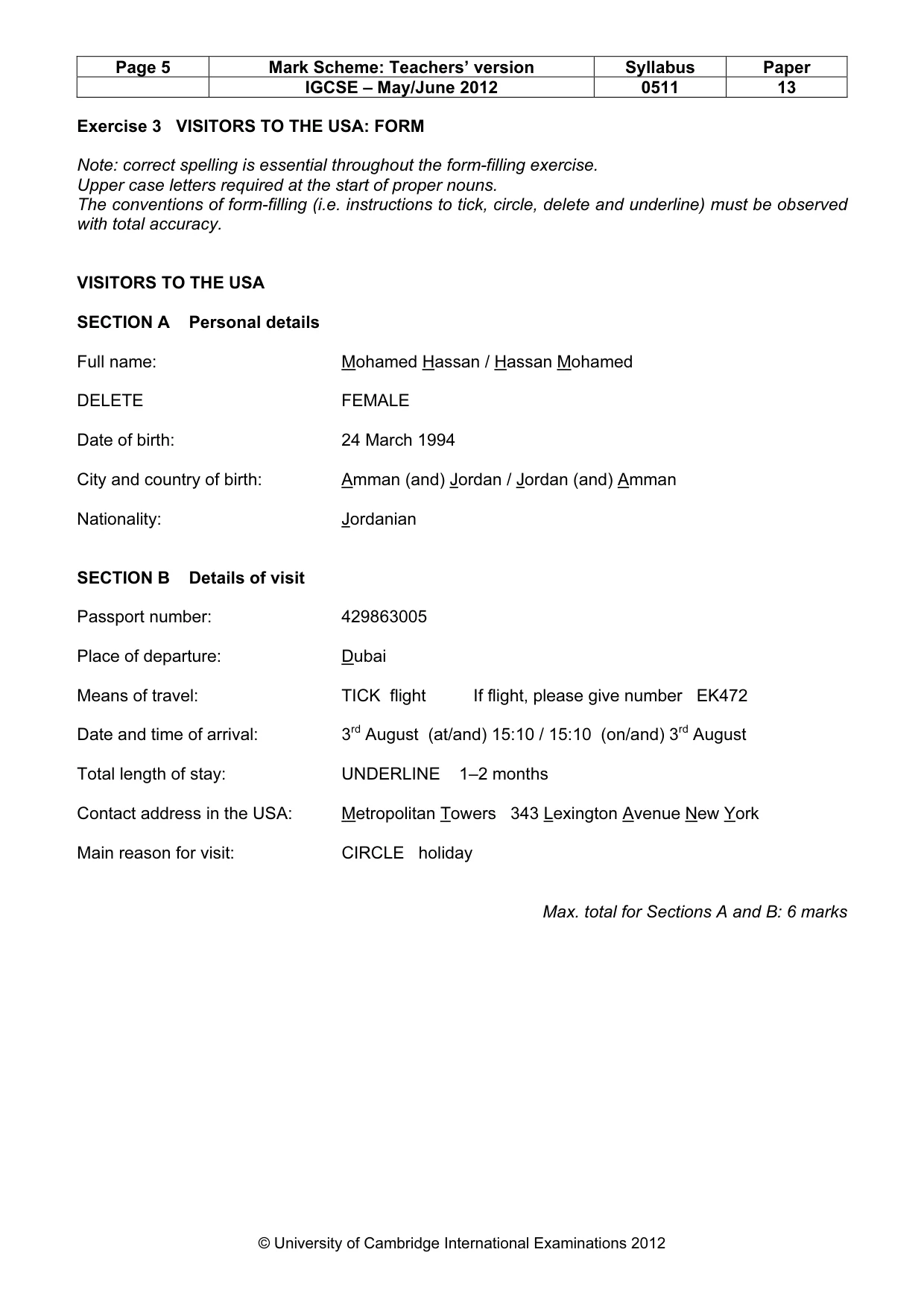 Mark scheme, page 5 of 9