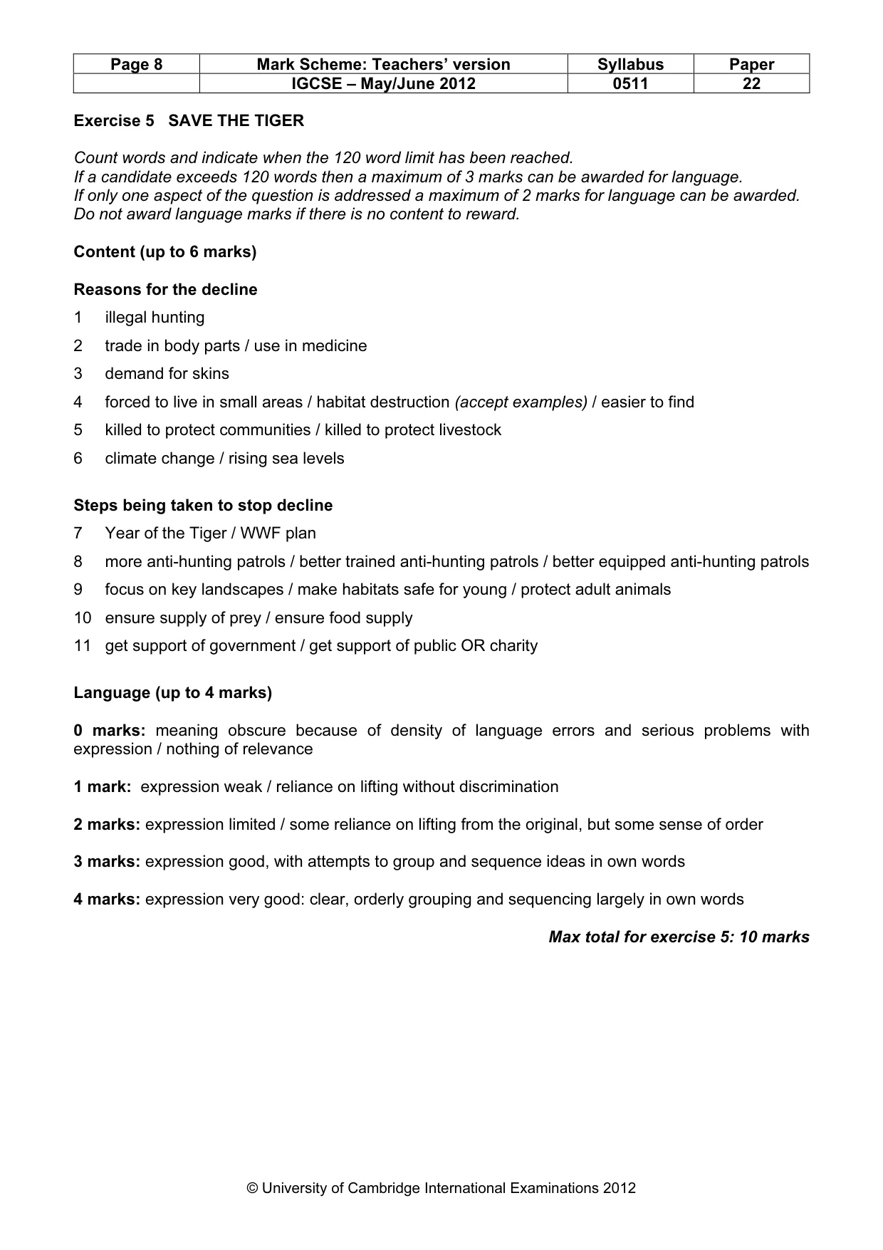 Mark scheme, page 8 of 11