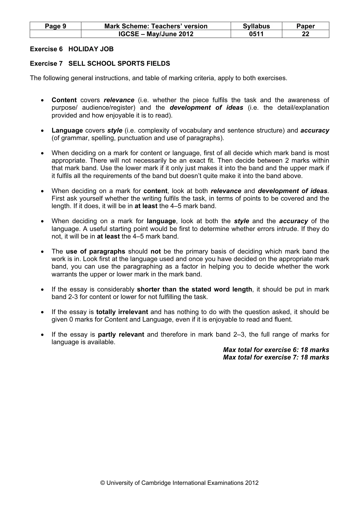 Mark scheme, page 9 of 11