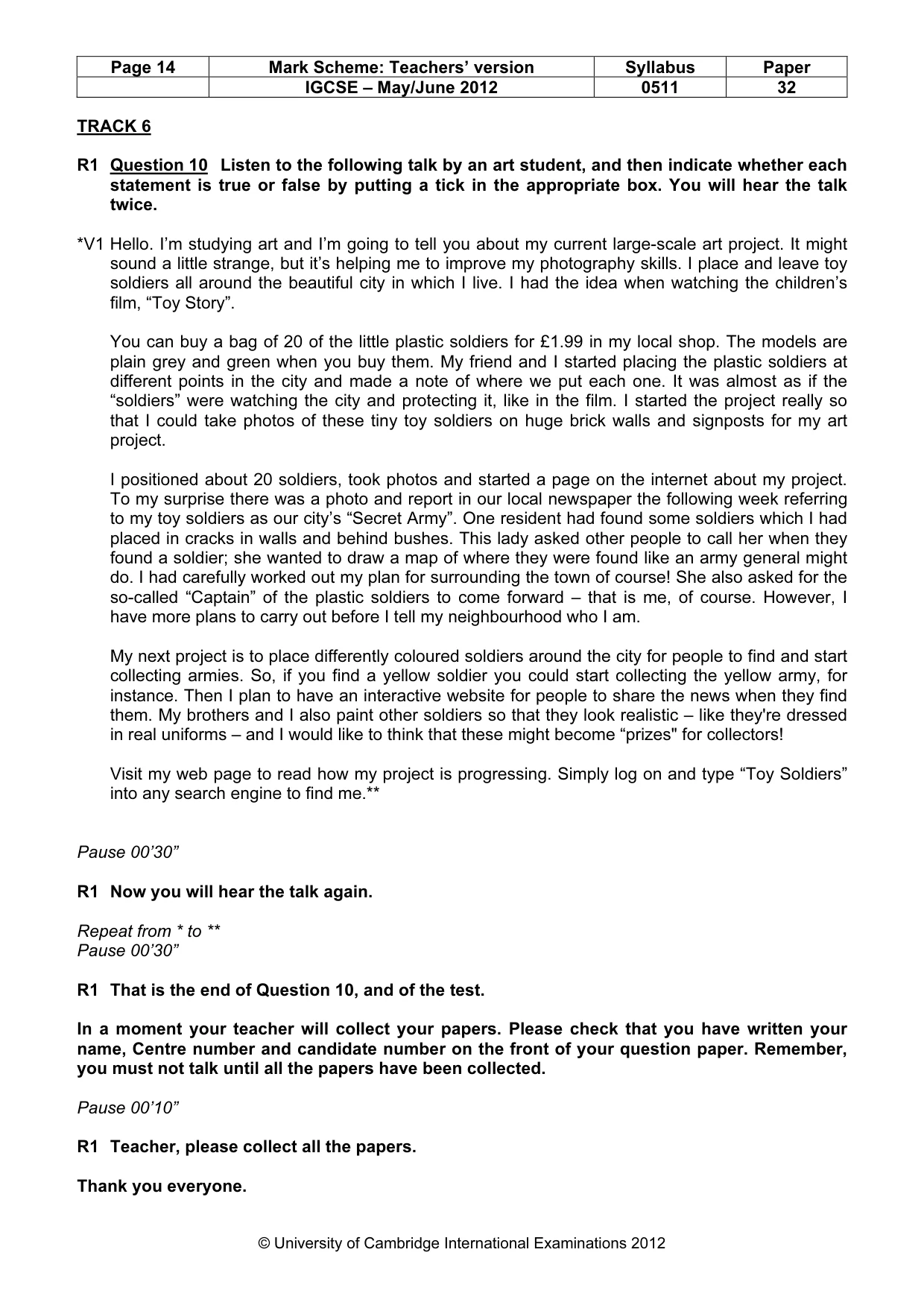 Mark scheme, page 14 of 14