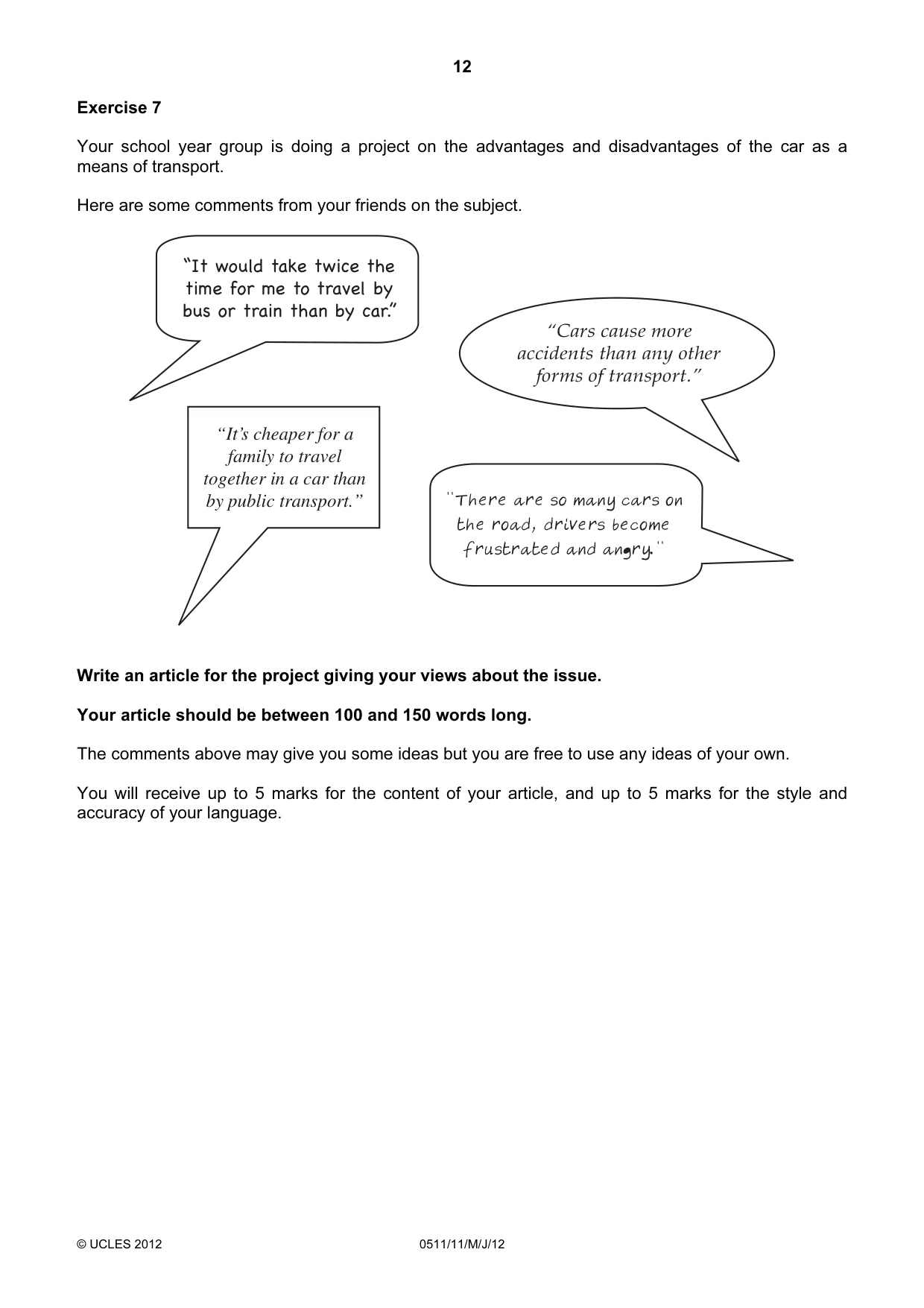 Cambridge IGCSE English - Second Language (count-in oral) 0511 2012 May/June Paper 1 · Variant 1 question paper, page 12 of 16