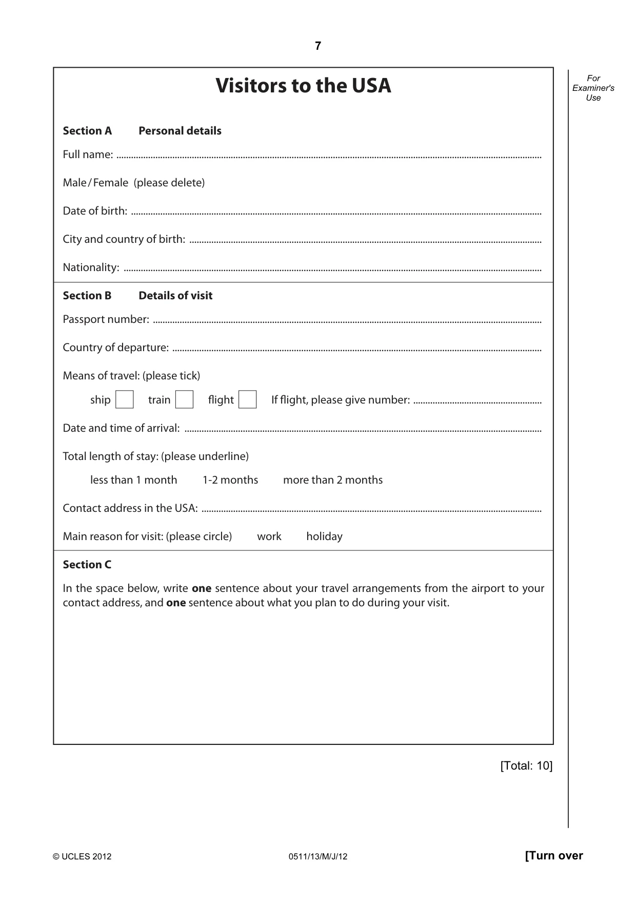 Cambridge IGCSE English - Second Language (count-in oral) 0511 2012 May/June Paper 1 · Variant 3 question paper, page 7 of 16