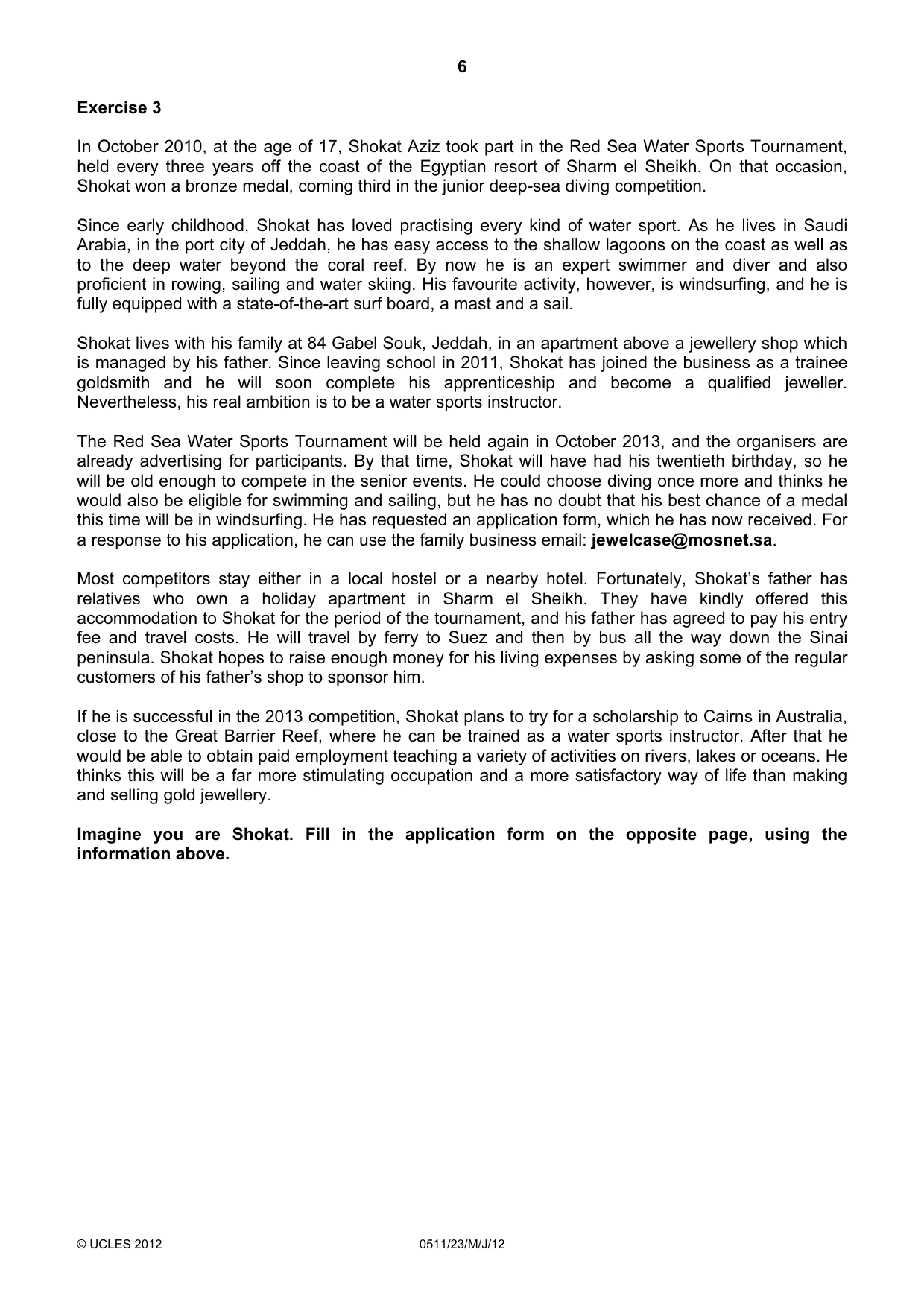 Cambridge IGCSE English - Second Language (count-in oral) 0511 2012 May/June Paper 2 · Variant 3 question paper, page 6 of 16