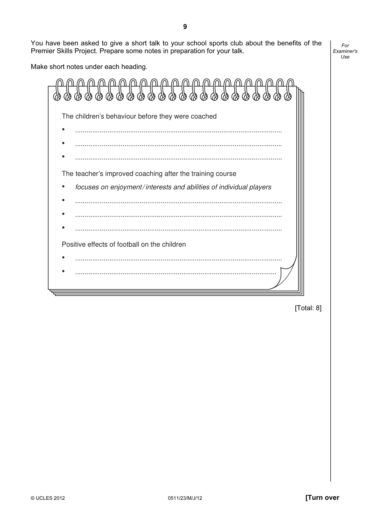 Cambridge IGCSE English - Second Language (count-in oral) 0511 2012 May/June Paper 2 · Variant 3 question paper, page 9 of 16