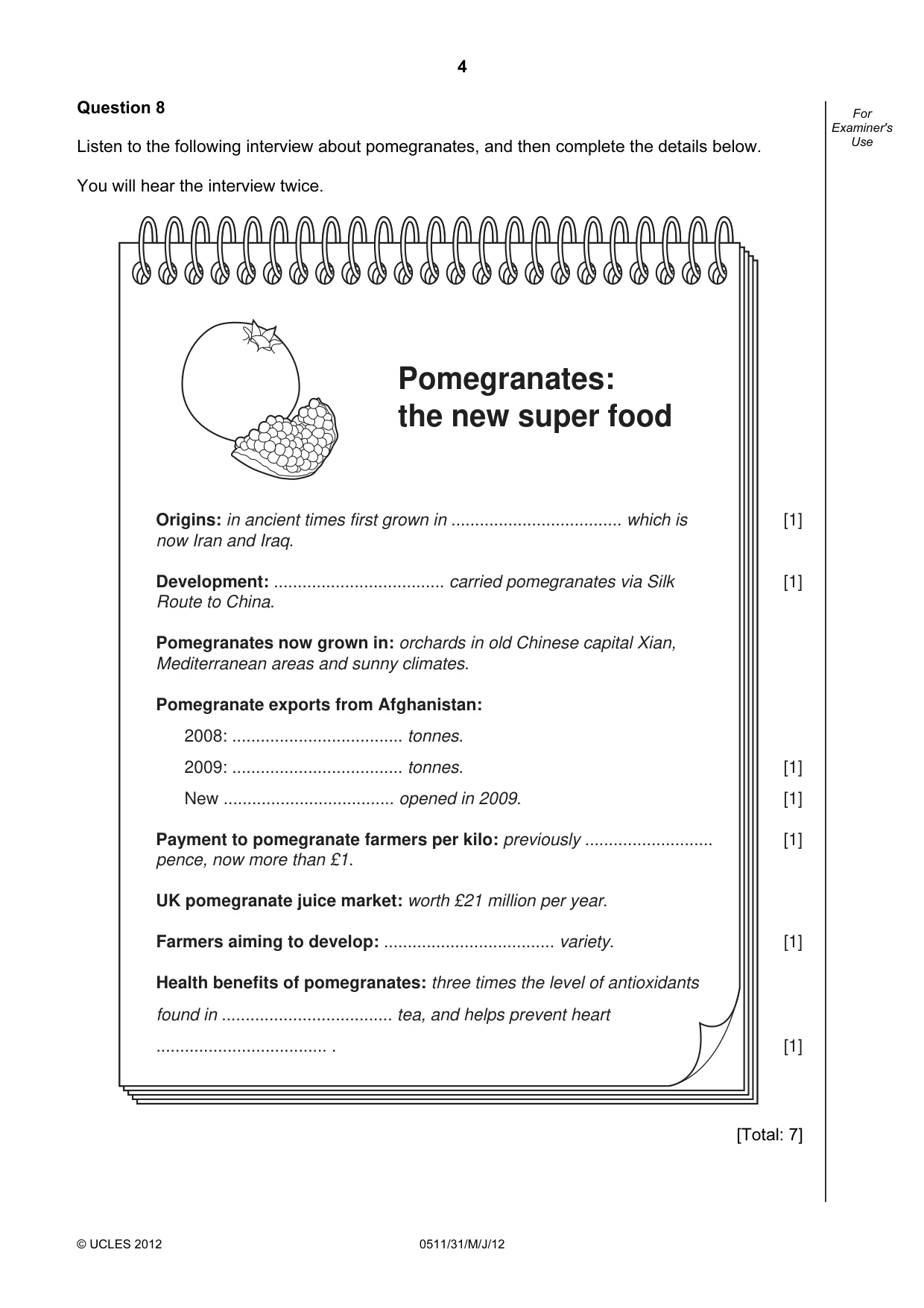 Cambridge IGCSE English - Second Language (count-in oral) 0511 2012 May/June Paper 3 · Variant 1 question paper, page 4 of 8