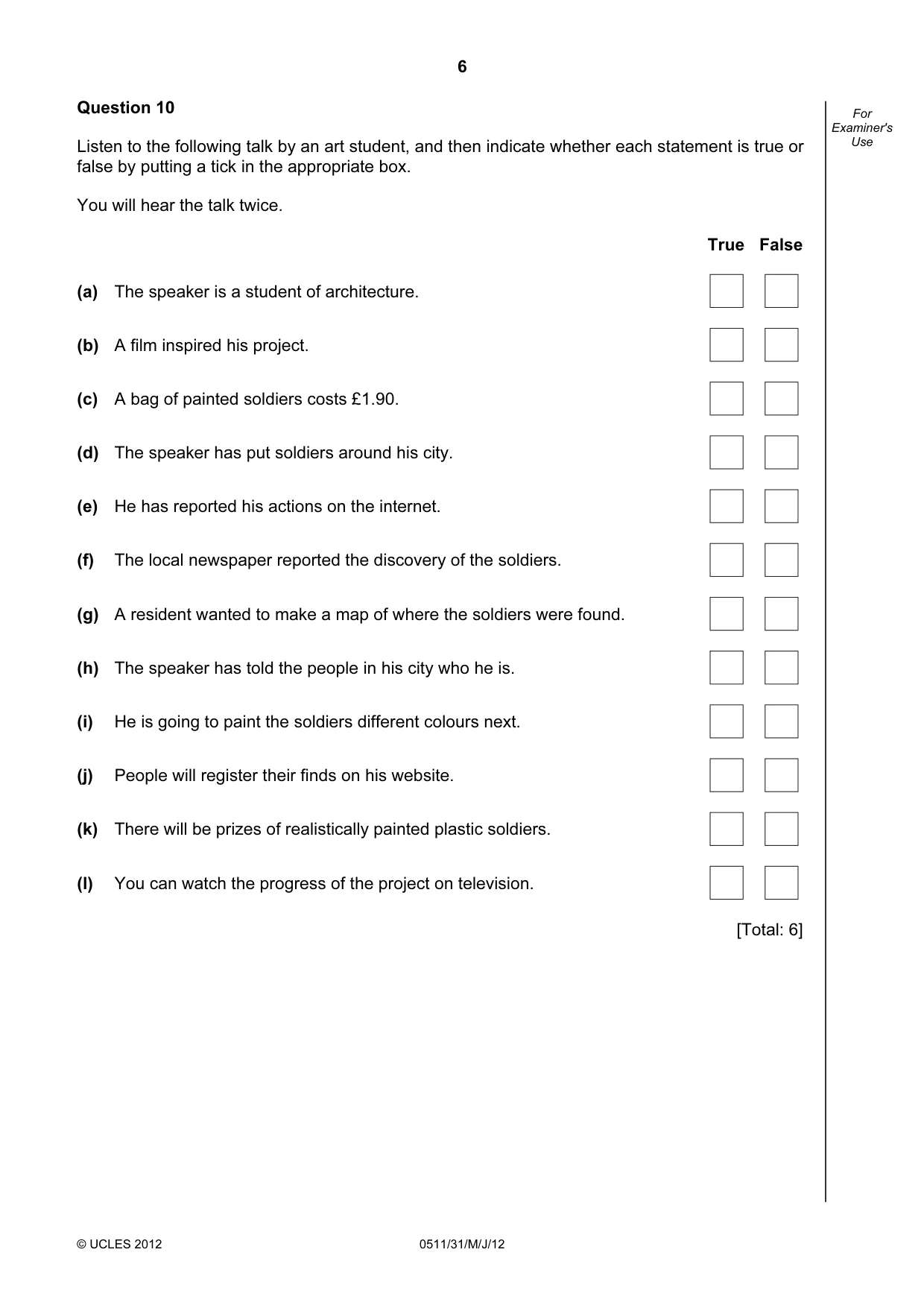 Cambridge IGCSE English - Second Language (count-in oral) 0511 2012 May/June Paper 3 · Variant 1 question paper, page 6 of 8