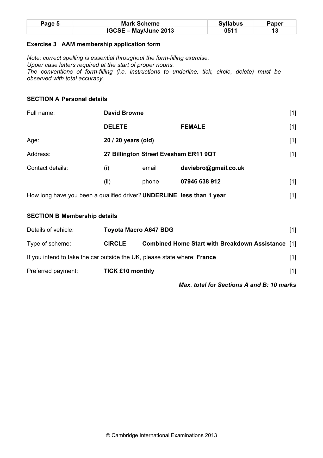Mark scheme, page 5 of 11