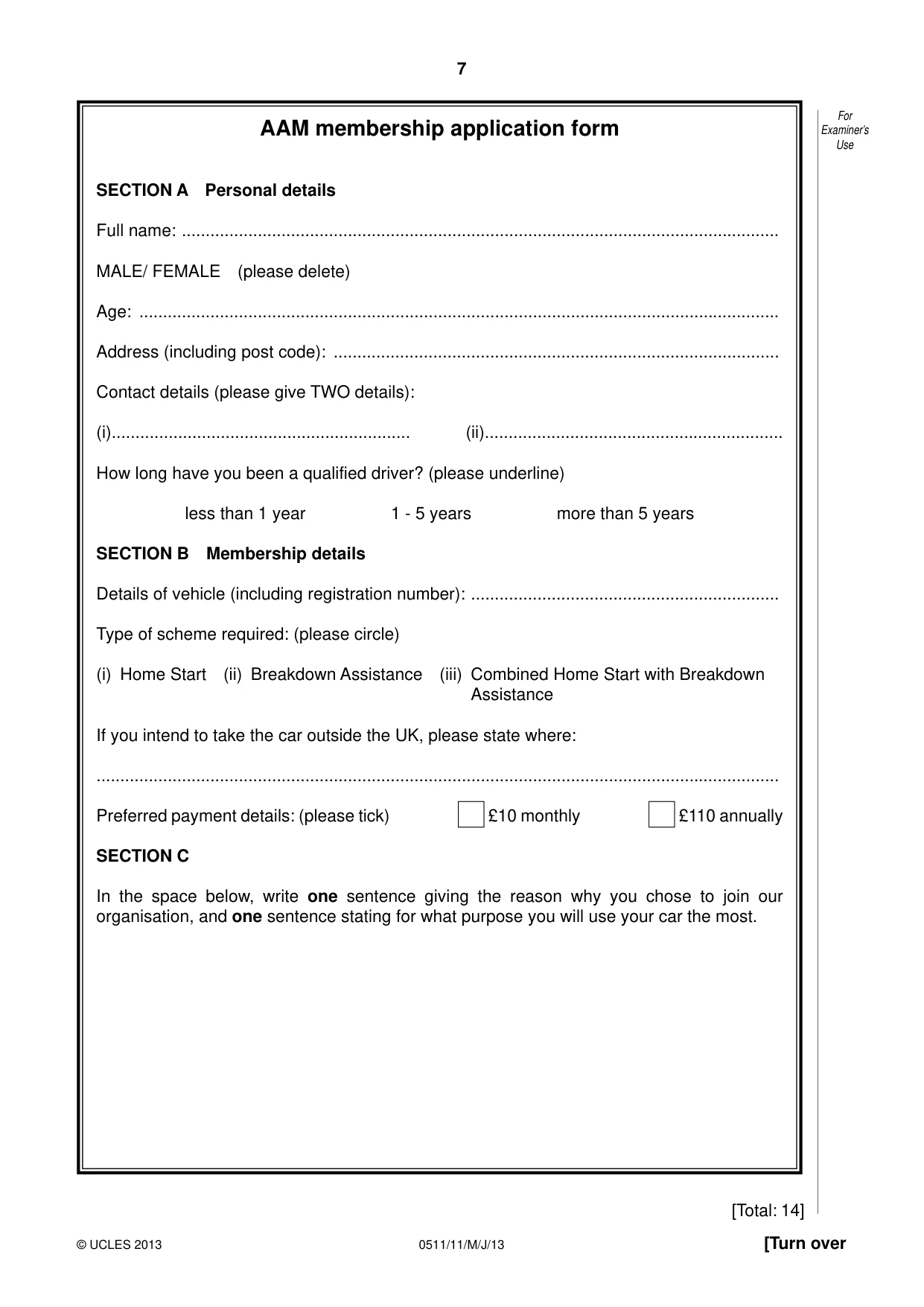 Cambridge IGCSE English - Second Language (count-in oral) 0511 2013 May/June Paper 1 · Variant 1 question paper, page 7 of 16