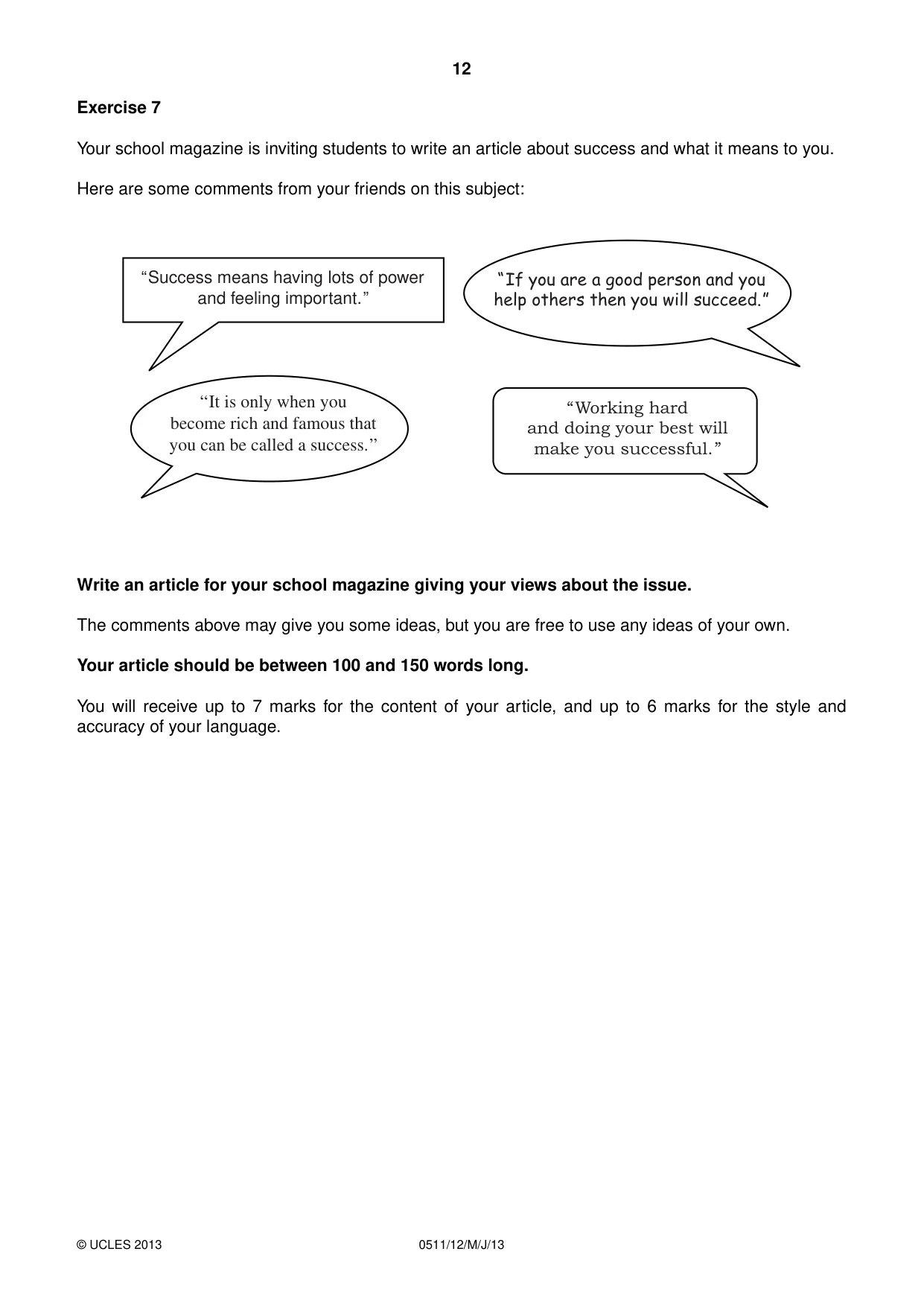 Cambridge IGCSE English - Second Language (count-in oral) 0511 2013 May/June Paper 1 · Variant 2 question paper, page 12 of 16