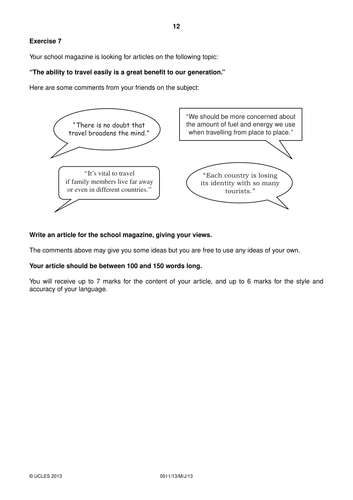 Cambridge IGCSE English - Second Language (count-in oral) 0511 2013 May/June Paper 1 · Variant 3 question paper, page 12 of 16
