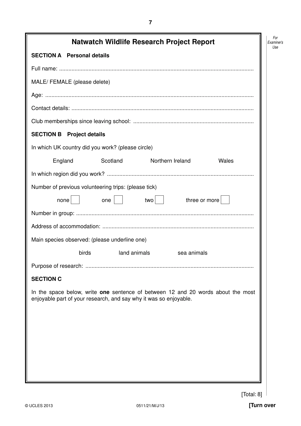Cambridge IGCSE English - Second Language (count-in oral) 0511 2013 May/June Paper 2 · Variant 1 question paper, page 7 of 16