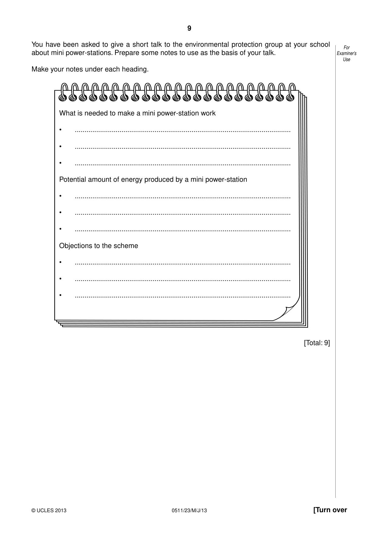 Cambridge IGCSE English - Second Language (count-in oral) 0511 2013 May/June Paper 2 · Variant 3 question paper, page 9 of 16
