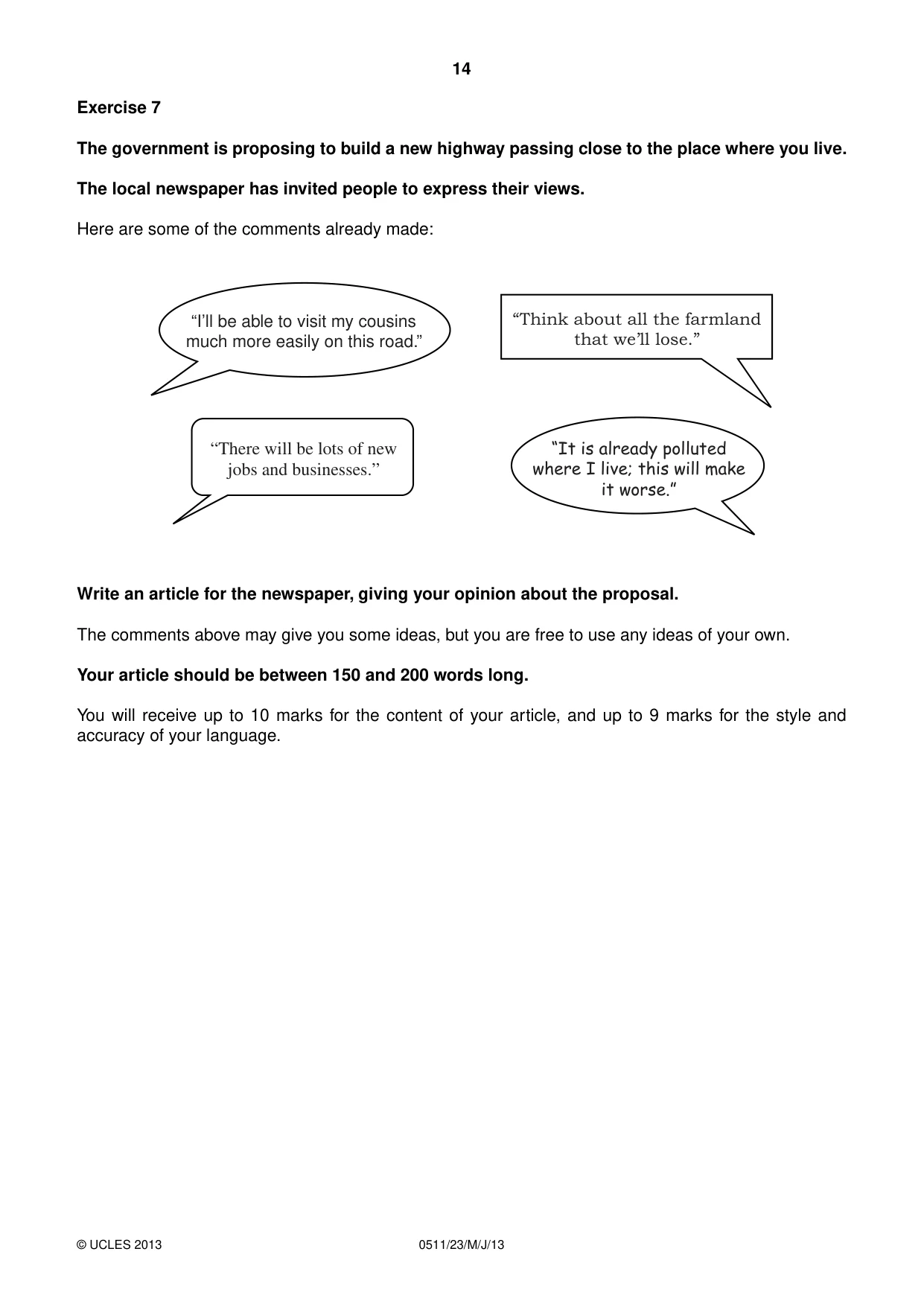 Cambridge IGCSE English - Second Language (count-in oral) 0511 2013 May/June Paper 2 · Variant 3 question paper, page 14 of 16