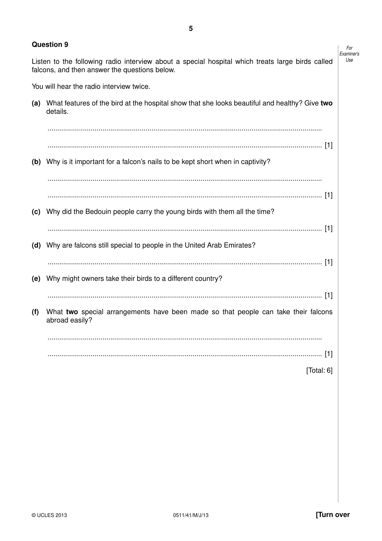 Cambridge IGCSE English - Second Language (count-in oral) 0511 2013 May/June Paper 4 · Variant 1 question paper, page 5 of 8