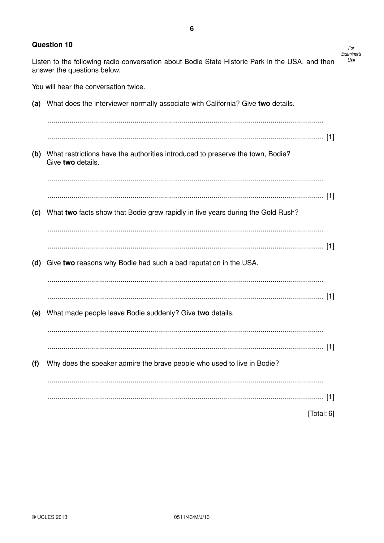 Cambridge IGCSE English - Second Language (count-in oral) 0511 2013 May/June Paper 4 · Variant 3 question paper, page 6 of 8